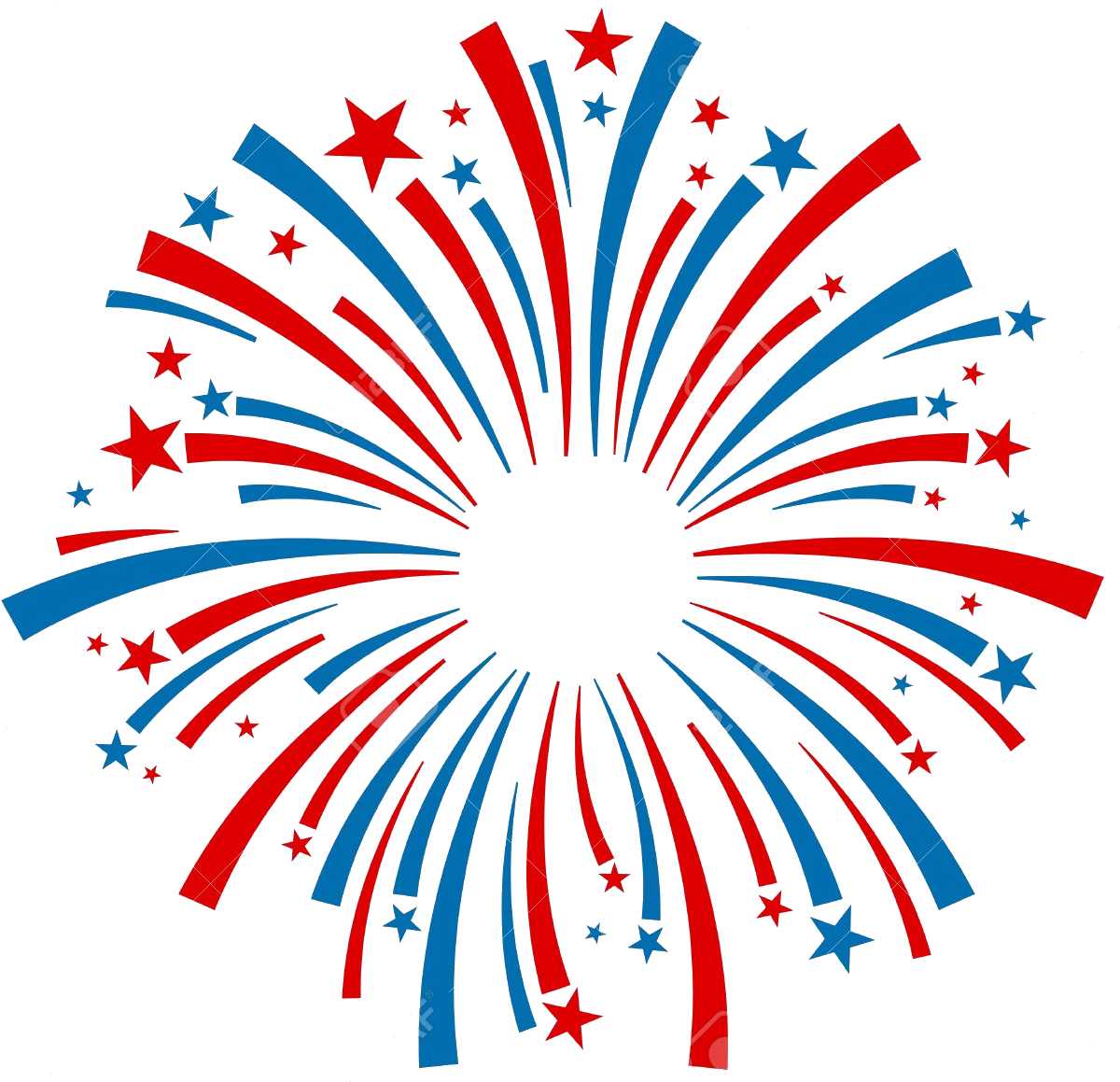 Fireworks 桌布 壁紙 — 鮮豔的紅色和藍色星形煙火在黑色背景上以對稱圖案爆炸。