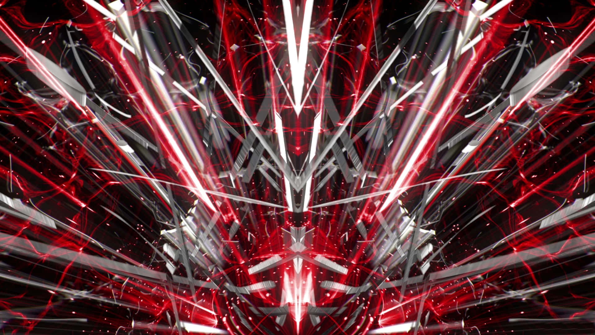 紅色和銀色光束在黑色背景上對稱爆發。 — 影片 GIF 壁紙