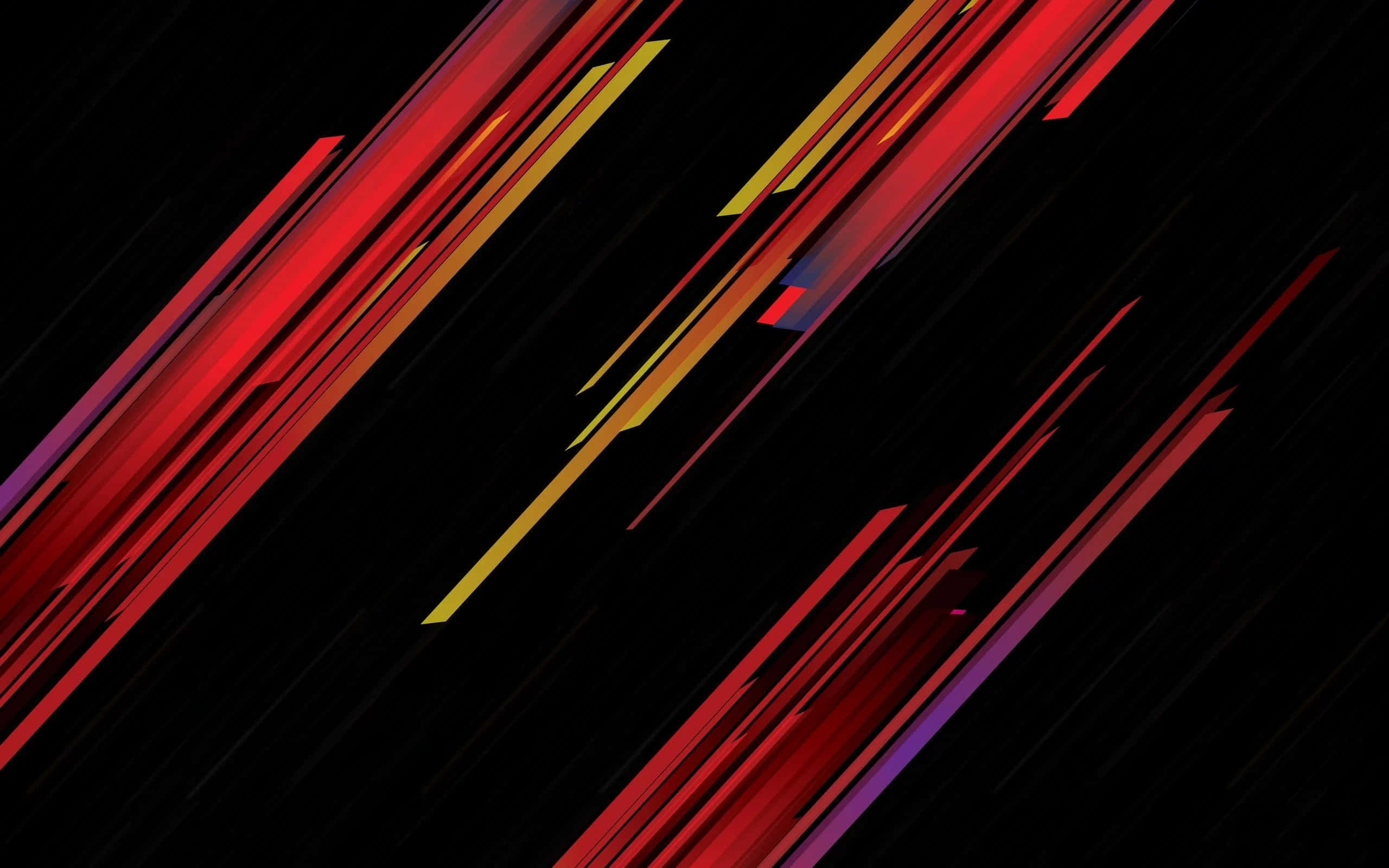 1920x1080 Amoled 桌布 壁紙 — 鮮豔的紅色和黃色對角線條紋劃過深邃的黑色背景，形成動態的抽象構圖。
