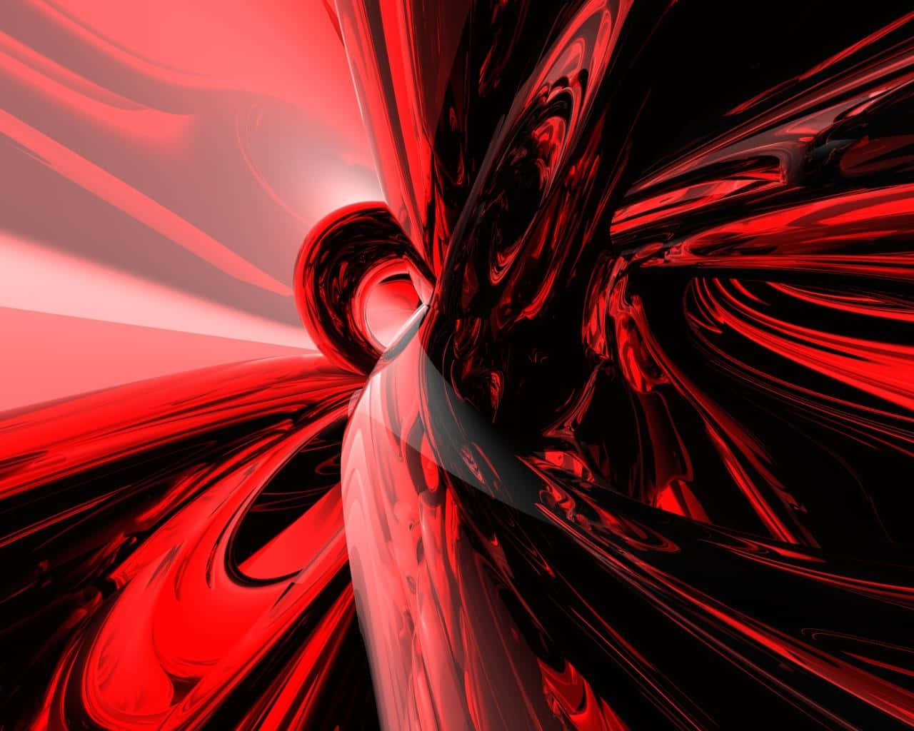 1080p Red And Black 桌布 壁紙 — 鮮豔的紅色和黑色液體狀絲帶在宇宙漩渦中動態旋轉，帶有光澤反射。