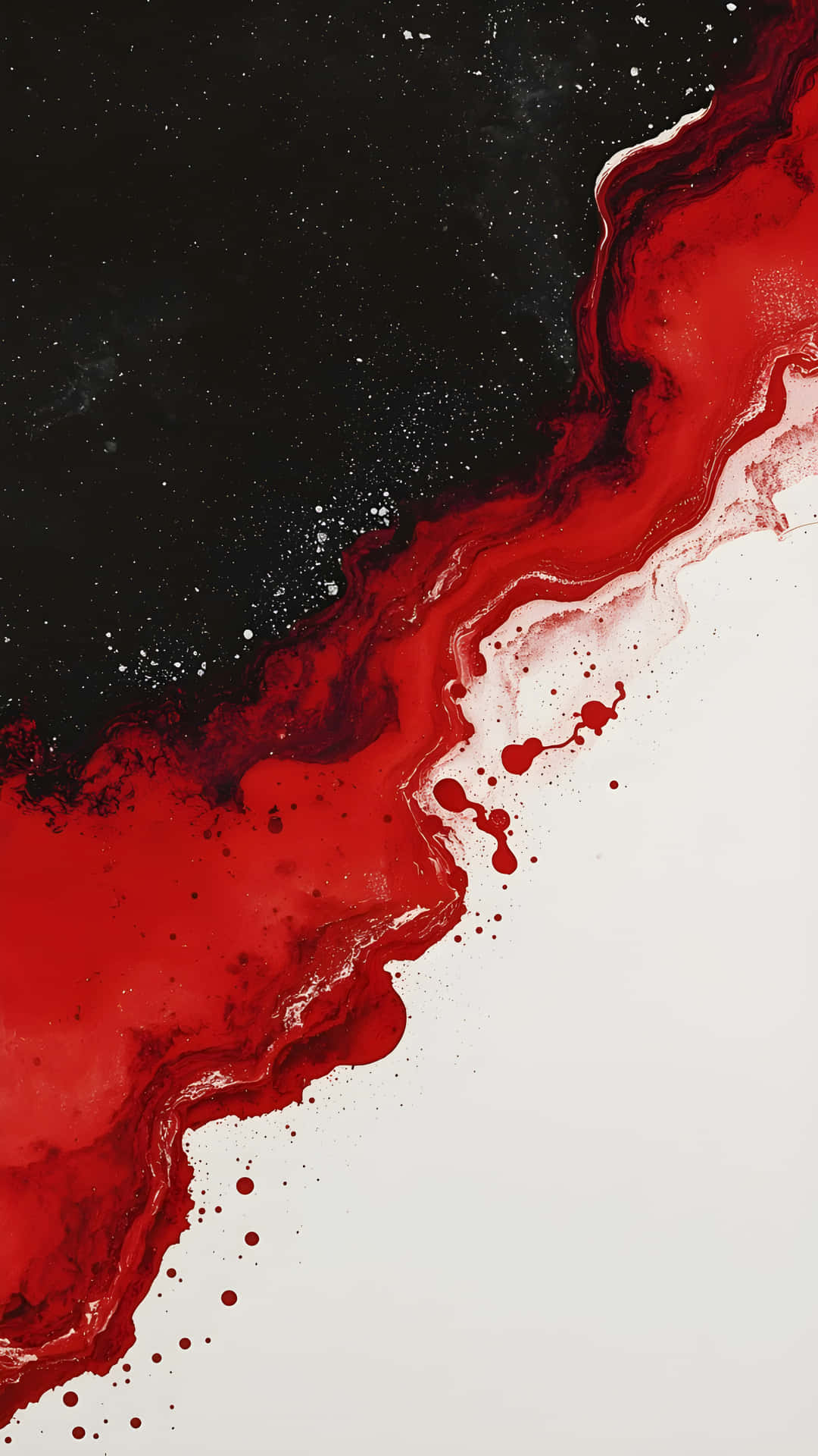 Minimalist Abstract Calligraphy with Flowing Red Ink on Textured Black Background 壁紙 — 鮮豔的紅色墨水在鮮明的黑白背景上動態流動，營造出抽象而戲劇性的視覺對比。