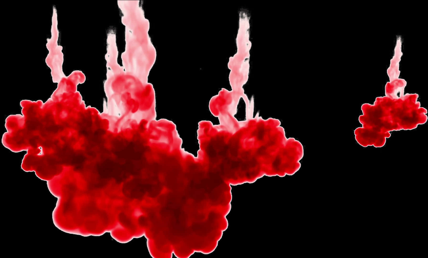 Red Smoke Effect 桌布 壁紙 — 鮮豔的紅色墨水綻放和縷縷，在 stark 黑色背景上形成動態抽象構圖。