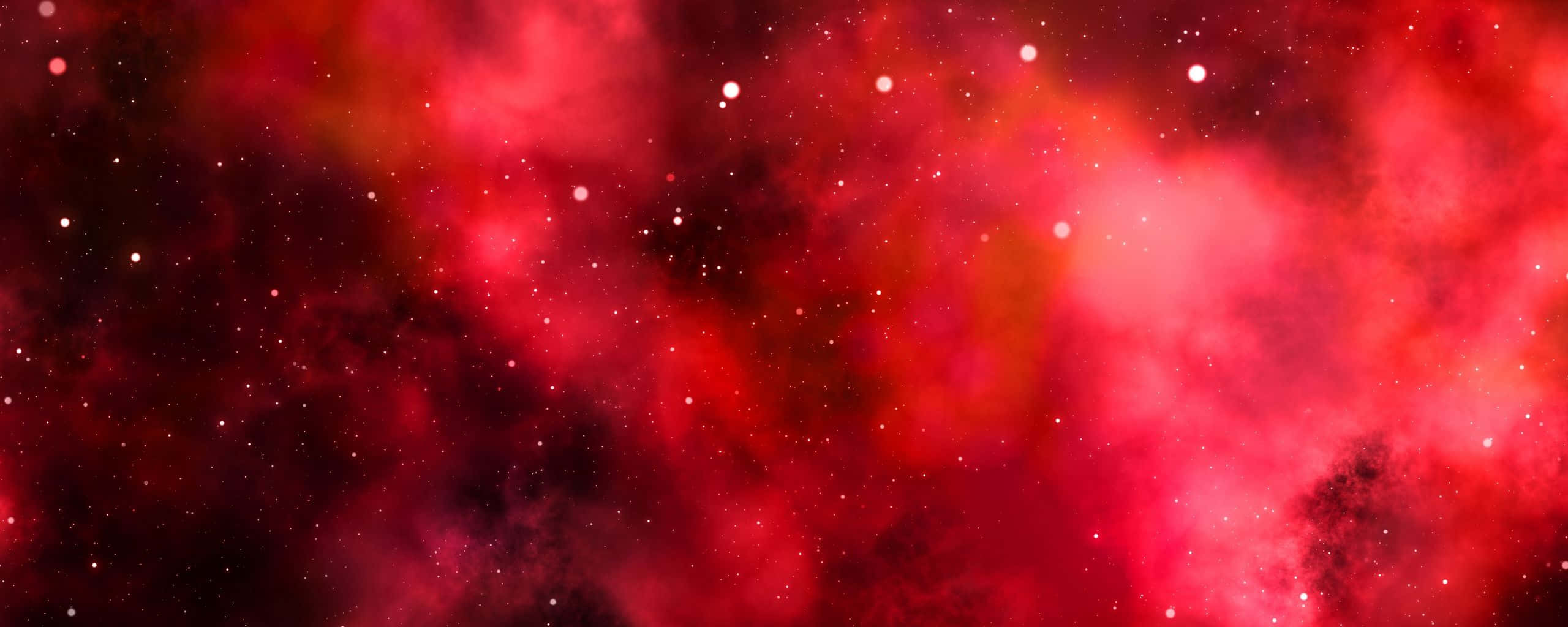 雲朵 桌布 壁紙 — 鮮豔的紅色宇宙星雲，帶有發光的雲團和散落的星星，背景是黑暗虛空。