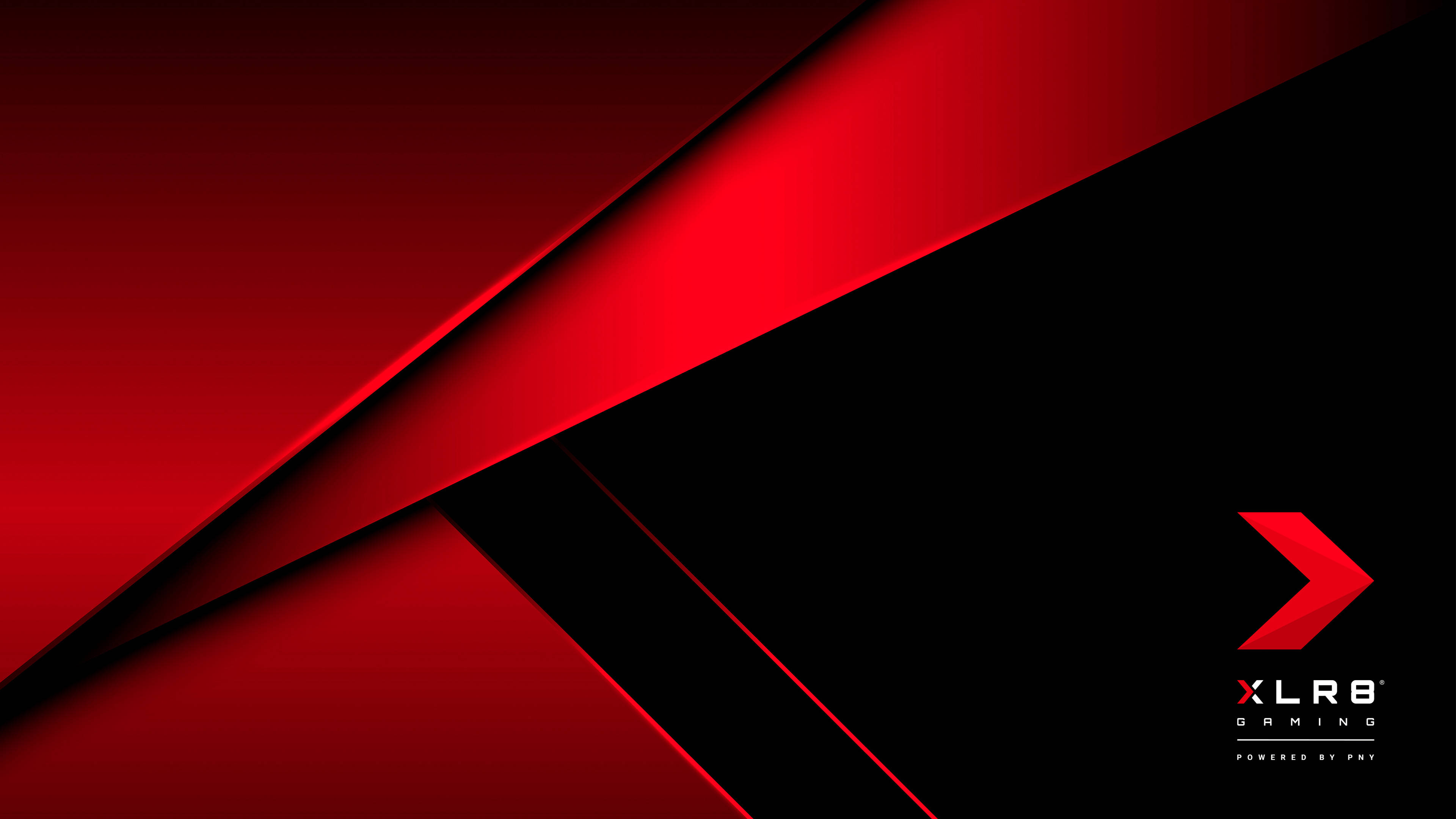 1280x720 Gaming 桌布 壁紙 — 鮮豔的紅色幾何平面在深黑色背景上交匯，創造出帶有遊戲標誌的大膽現代抽象設計。