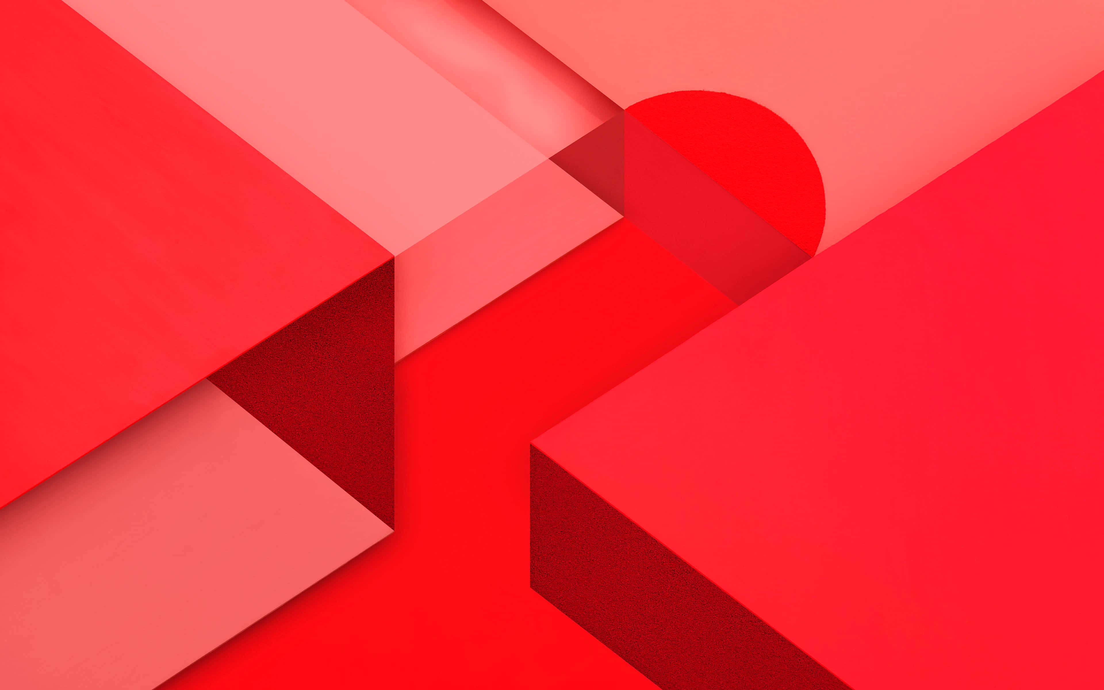 Geometric Shapes 桌布 壁紙 — 鮮豔的紅色幾何形狀重疊，形成帶有柔和陰影和漸變色調的分層抽象構圖。