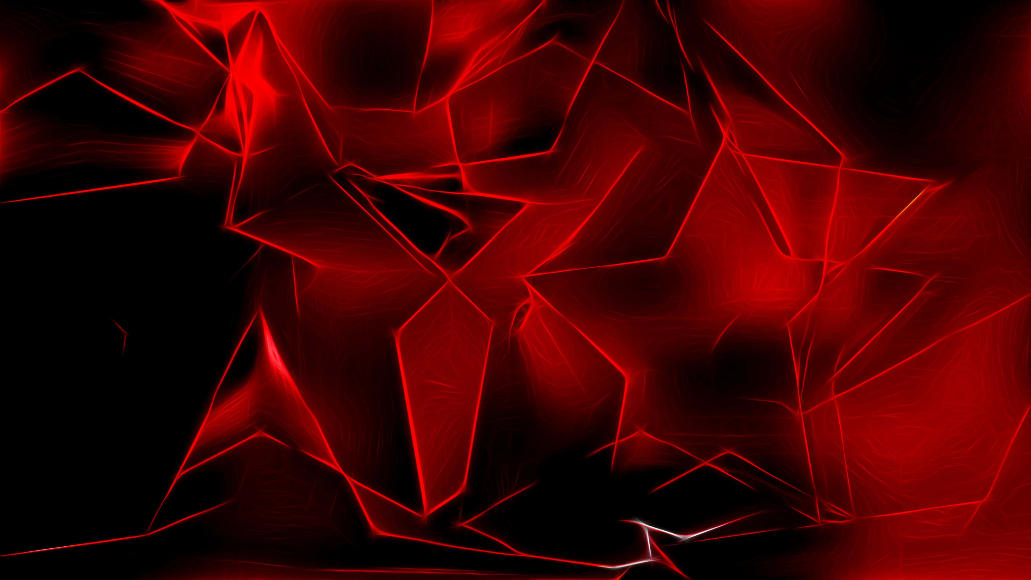 Red Texture 桌布 壁紙 — 鮮豔的紅色幾何碎片在深黑色背景上發光，構成數位抽象作品。