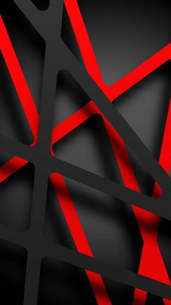 深色漸變背景上紅色和黑色線條的抽象幾何圖案。 — 3D iPhone 壁紙 壁紙