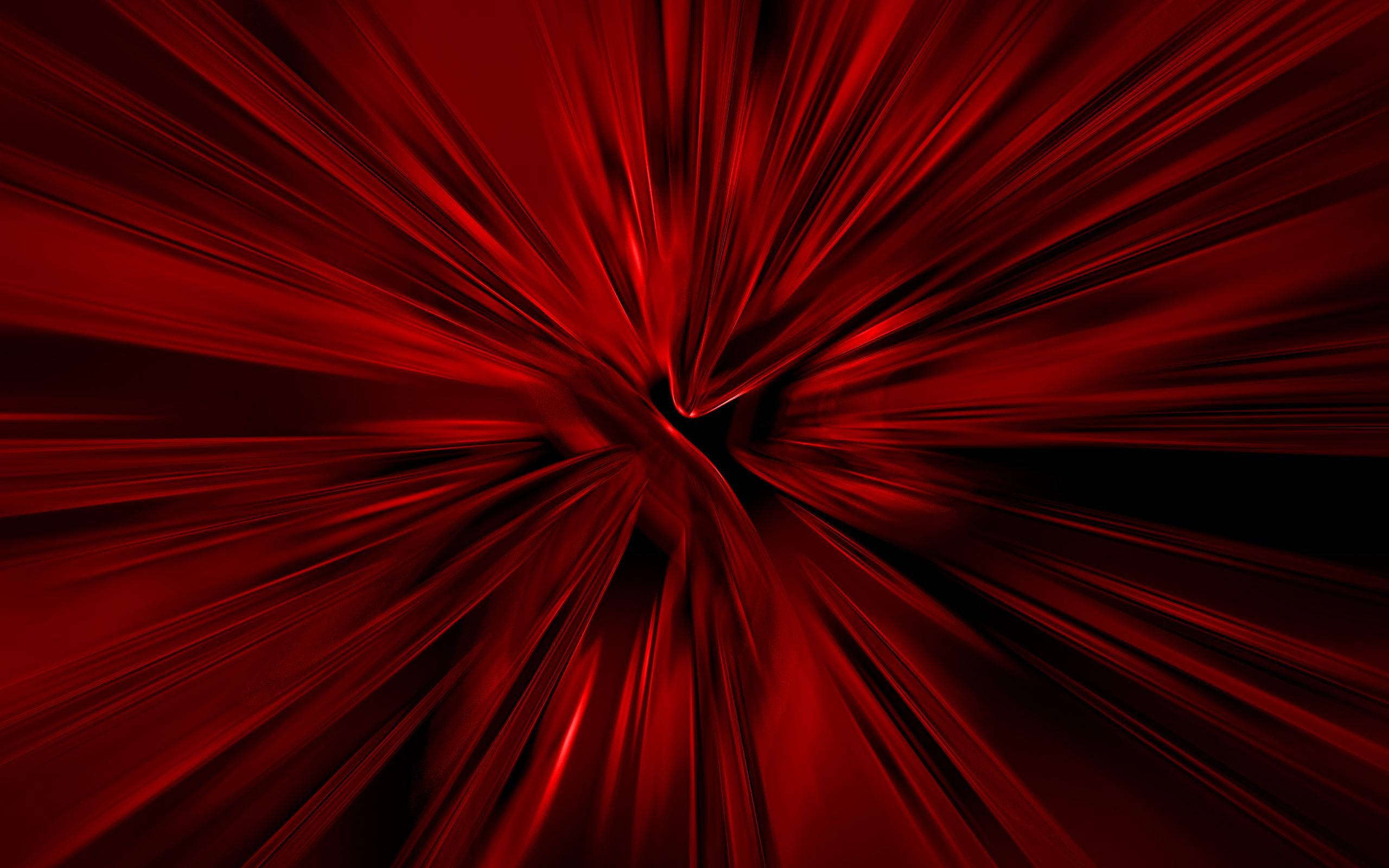 Cool Red 桌布 壁紙 — 鮮豔的紅色抽象光線從黑暗中心爆發，形成動態隧道效果。