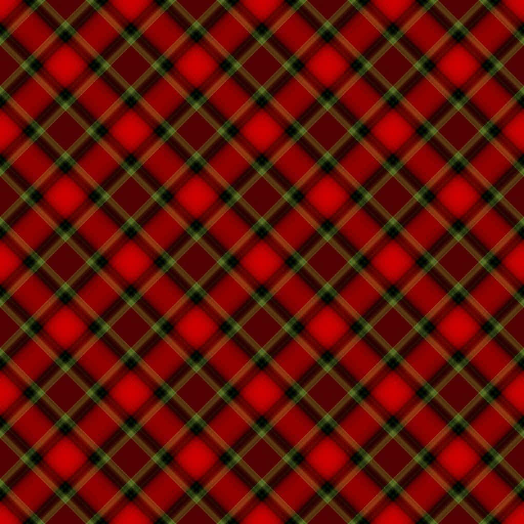 Red Checkered 桌布 壁紙 — 鮮豔的紅色格子圖案，綠色和黑色線條交錯，在布料上形成菱形形狀。