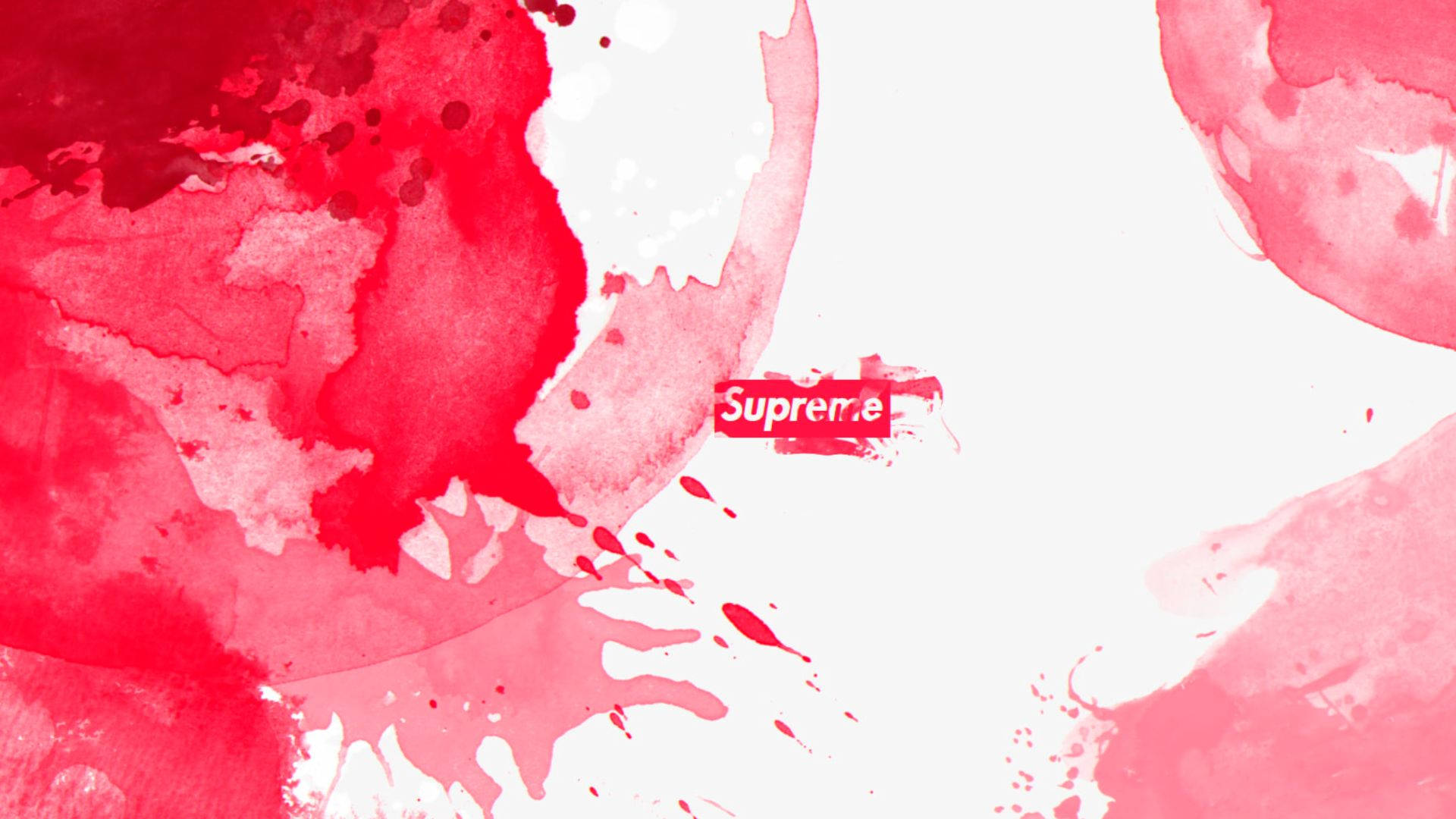Cool Supreme 桌布 壁紙 — 鮮豔的紅色水彩飛濺在白色畫布上爆開，一個小小的Supreme標誌隱藏在混亂之中。