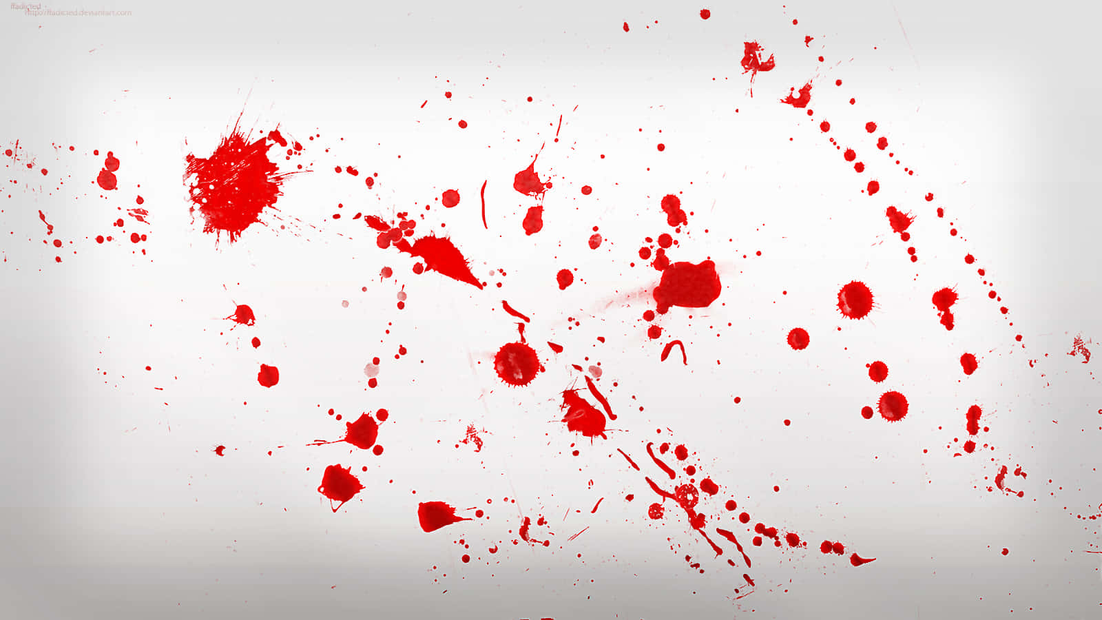 Blood Splatter 桌布 壁紙 — 鮮豔的紅色油漆飛濺在乾淨的白色背景上，形成動態混亂的筆觸。