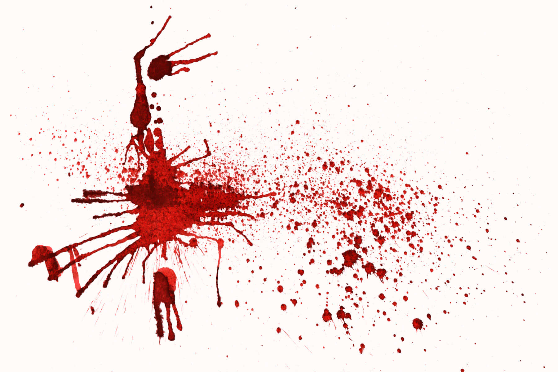 Blood Aesthetic 桌布 壁紙 — 鮮豔的紅色油漆飛濺在純白背景上動態爆炸，形成原始抽象爆發。