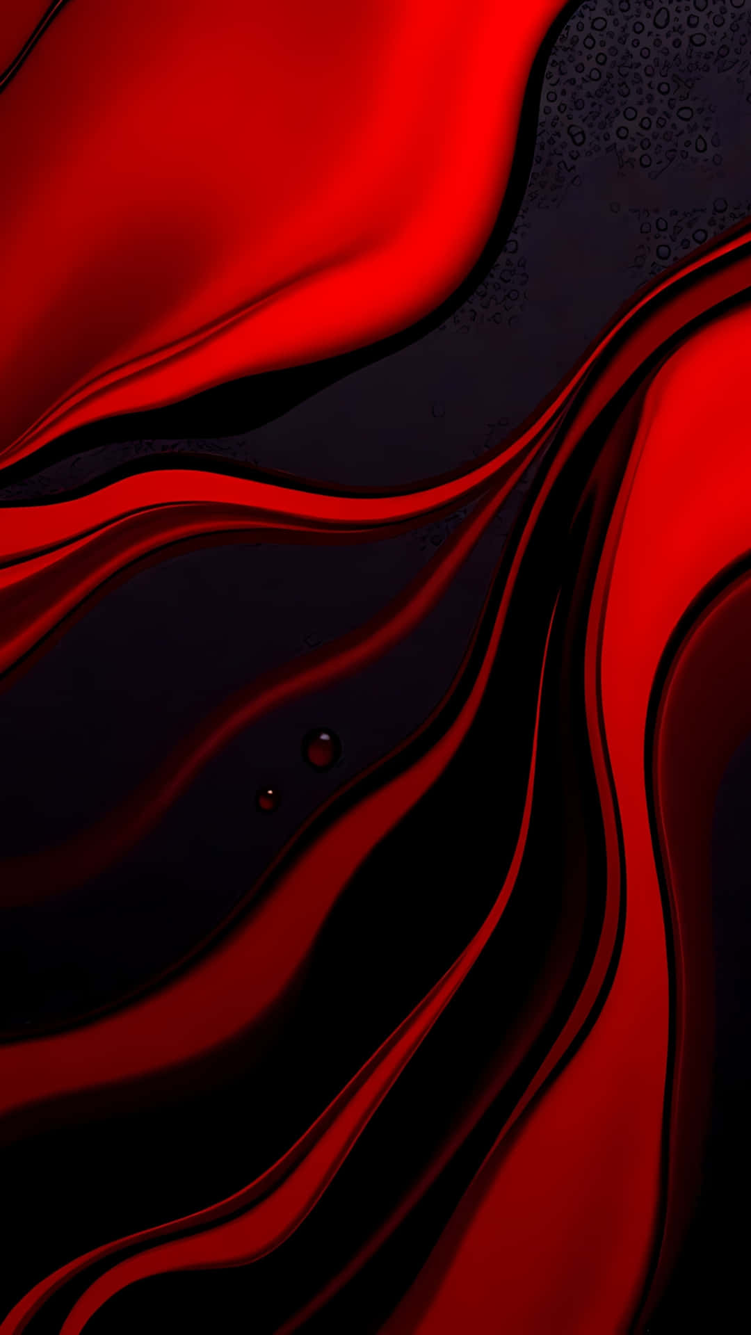 Dark Red and Black Liquid Marble Art 壁紙 — 鮮豔的紅色液體在深黑色背景上形成光澤波浪流動，帶有細微水滴。
