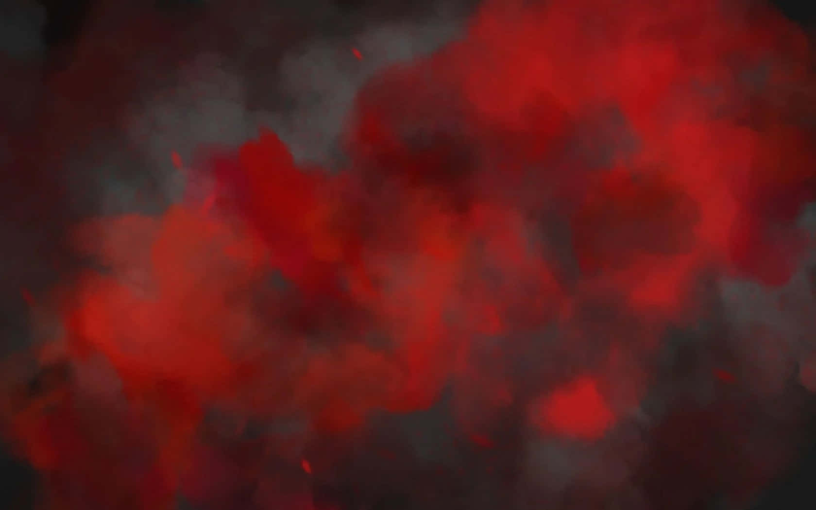 Twitter Header 桌布 壁紙 — 鮮豔的紅色煙霧在深灰色背景上旋轉，發光的餘燼飄浮在薄霧中。