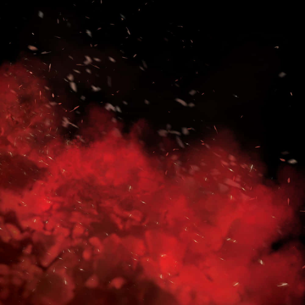 powder 桌布 壁紙 — 鮮豔的紅色煙霧在黑色背景下翻騰，發光的餘燼向上飄浮。