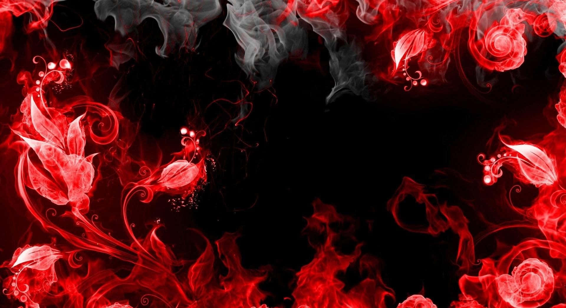 Red Smoke Effect 桌布 壁紙 — 鮮豔的紅色煙霧綻放成花卉形狀，在 stark 黑色背景上營造出戲劇性的空靈效果。
