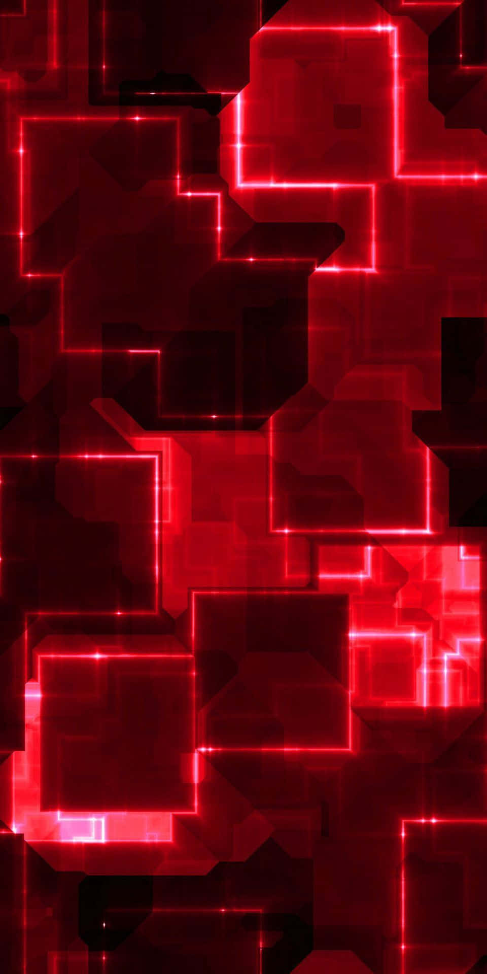 Aesthetic Grunge Phone 桌布 壁紙 — 鮮豔的紅色發光幾何正方形在深色背景上漂浮，營造出未來感的數位抽象圖案。