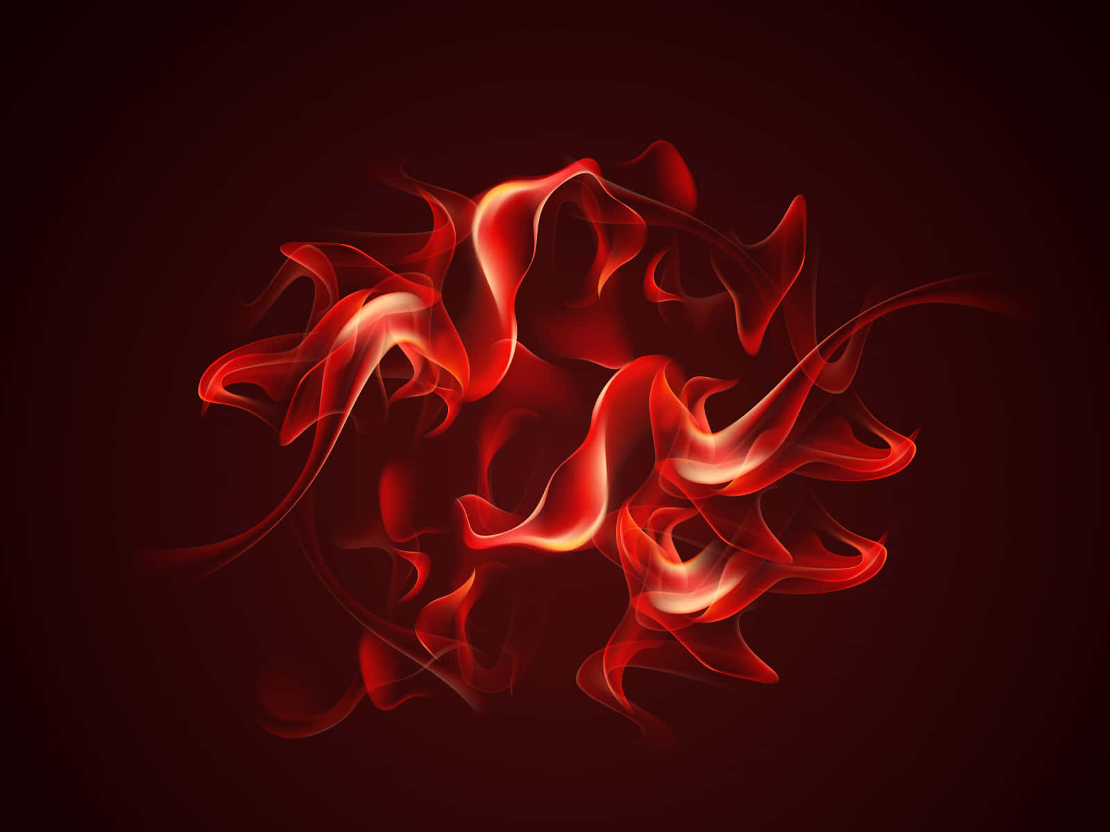 Red Fire 桌布 壁紙 — 鮮豔的紅色發光煙霧在深栗色背景上動態旋轉，營造出抽象的火焰運動。