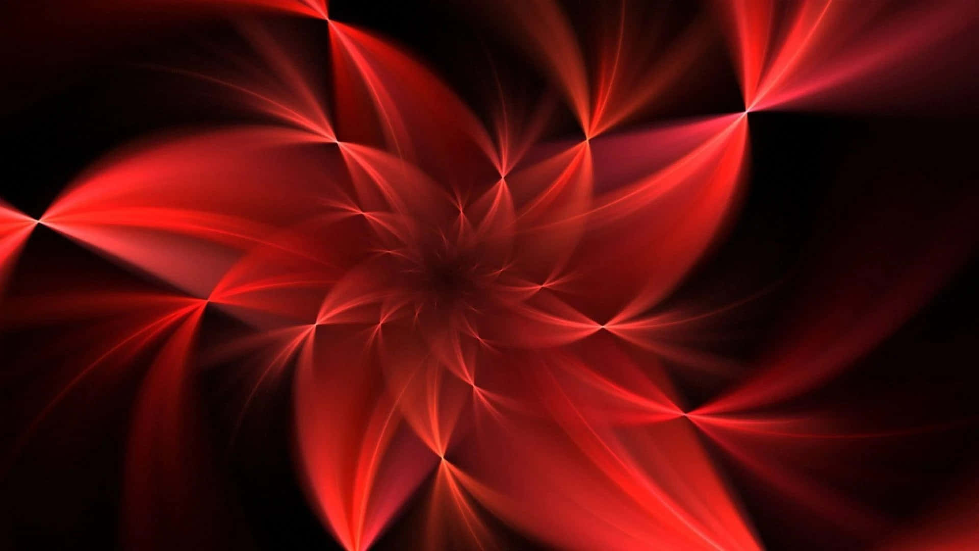 霓虹紅 桌布 壁紙 — 鮮豔的紅色碎形射線從黑暗中心迸發，形成迷人的數位漩渦。