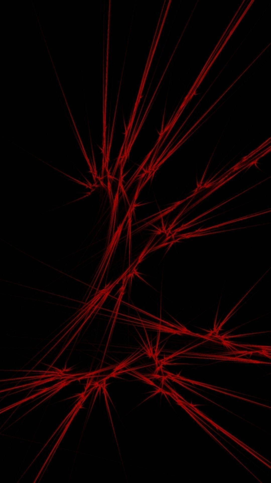 Red And Black iPhone 桌布 壁紙 — 鮮豔的紅色碎形線條在純黑色畫布上爆發，形成混亂的數位爆炸。