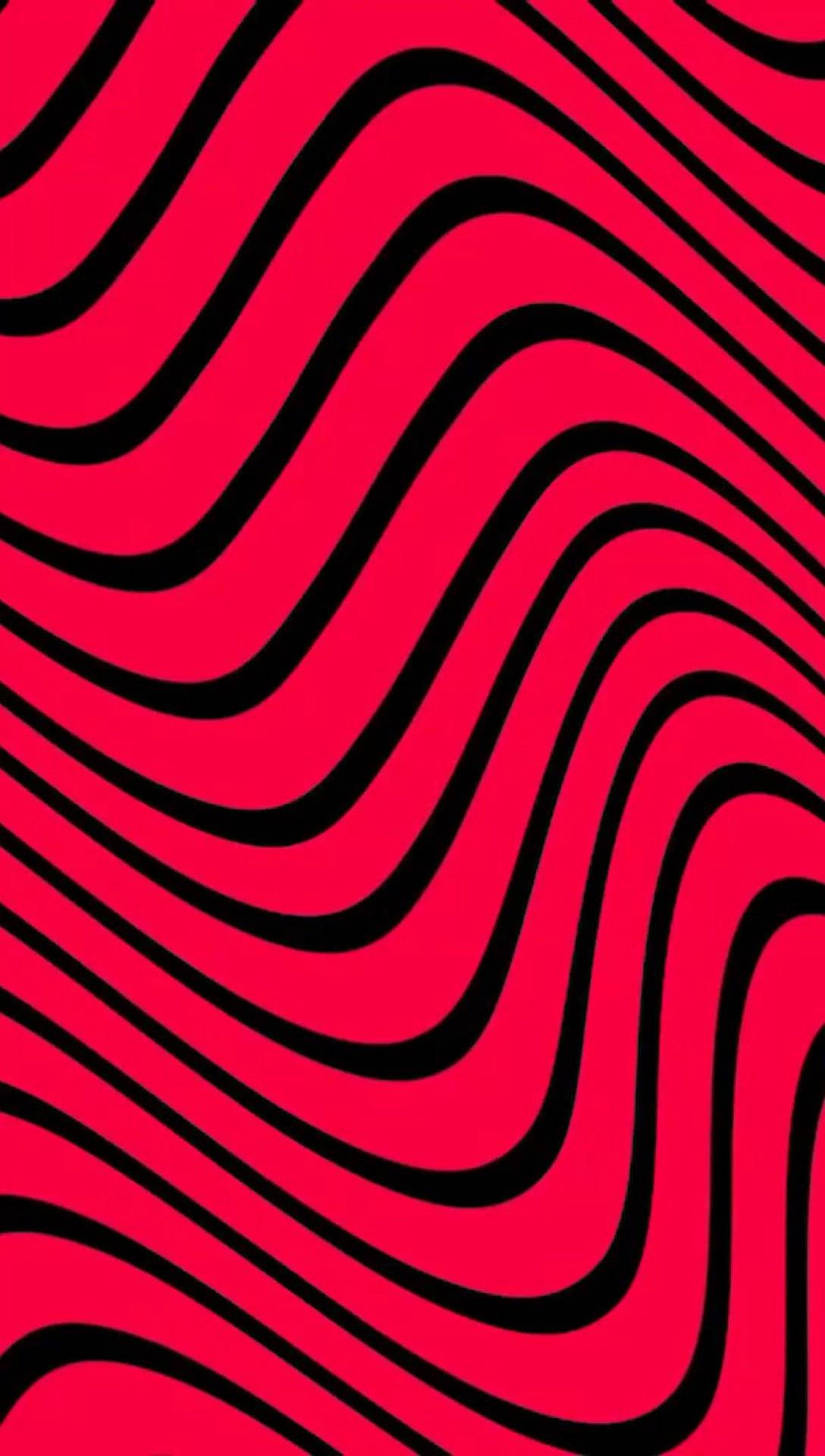 PewDiePie 桌布 壁紙 — 鮮豔的紅色背景搭配大膽的黑色波浪線，營造出動態的錯視圖案。