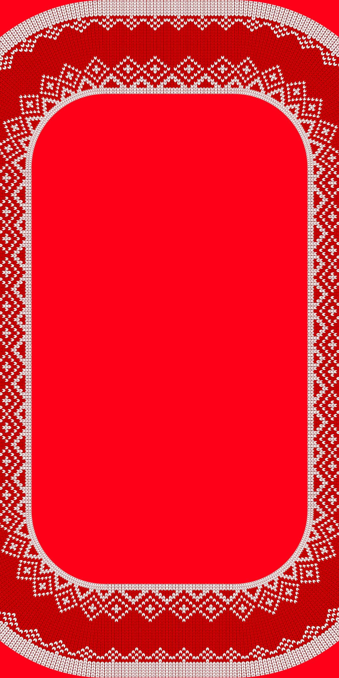 Textured 桌布 壁紙 — 鮮豔的紅色針織壁紙，帶有複雜的白色幾何邊框圖案，框出中央矩形。