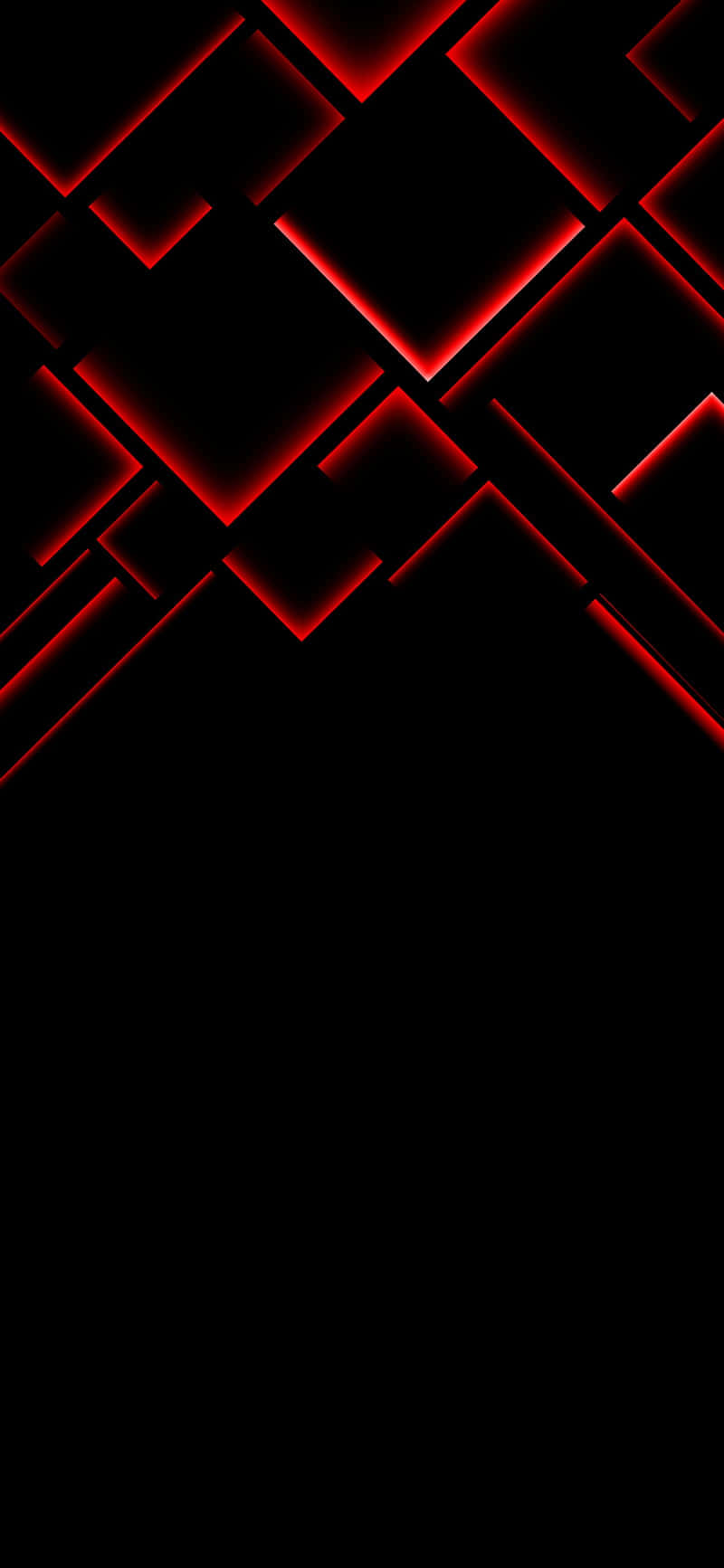 AMOLED 桌布 壁紙 — 鮮豔的紅色霓虹幾何形狀在深黑色背景上發出光芒，形成動態的抽象圖案。