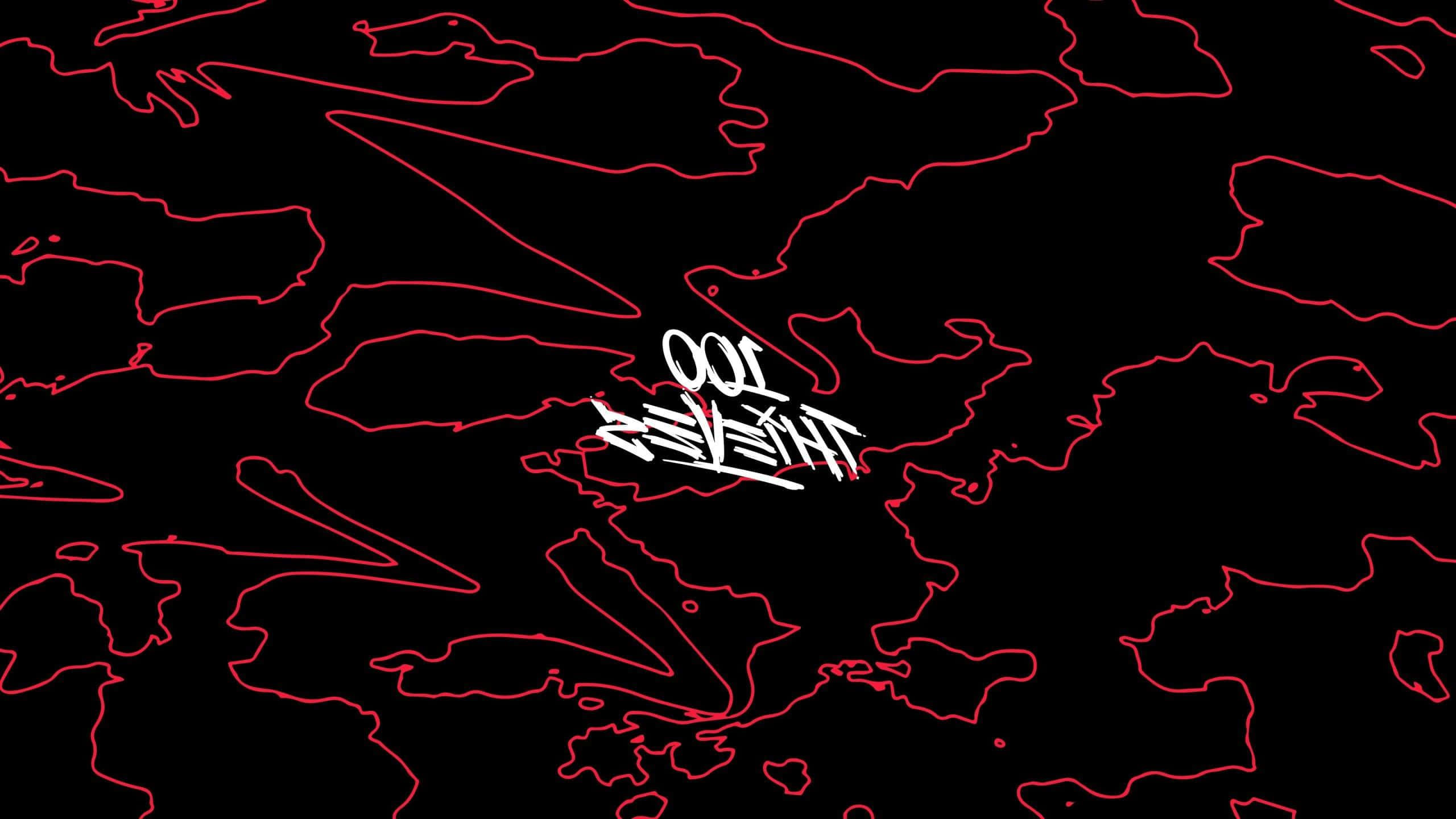 100 Thieves 桌布 壁紙 — 鮮豔的紅色霓虹線條在黑色背景上勾勒出抽象形狀，並帶有粗體白色塗鴉文字。