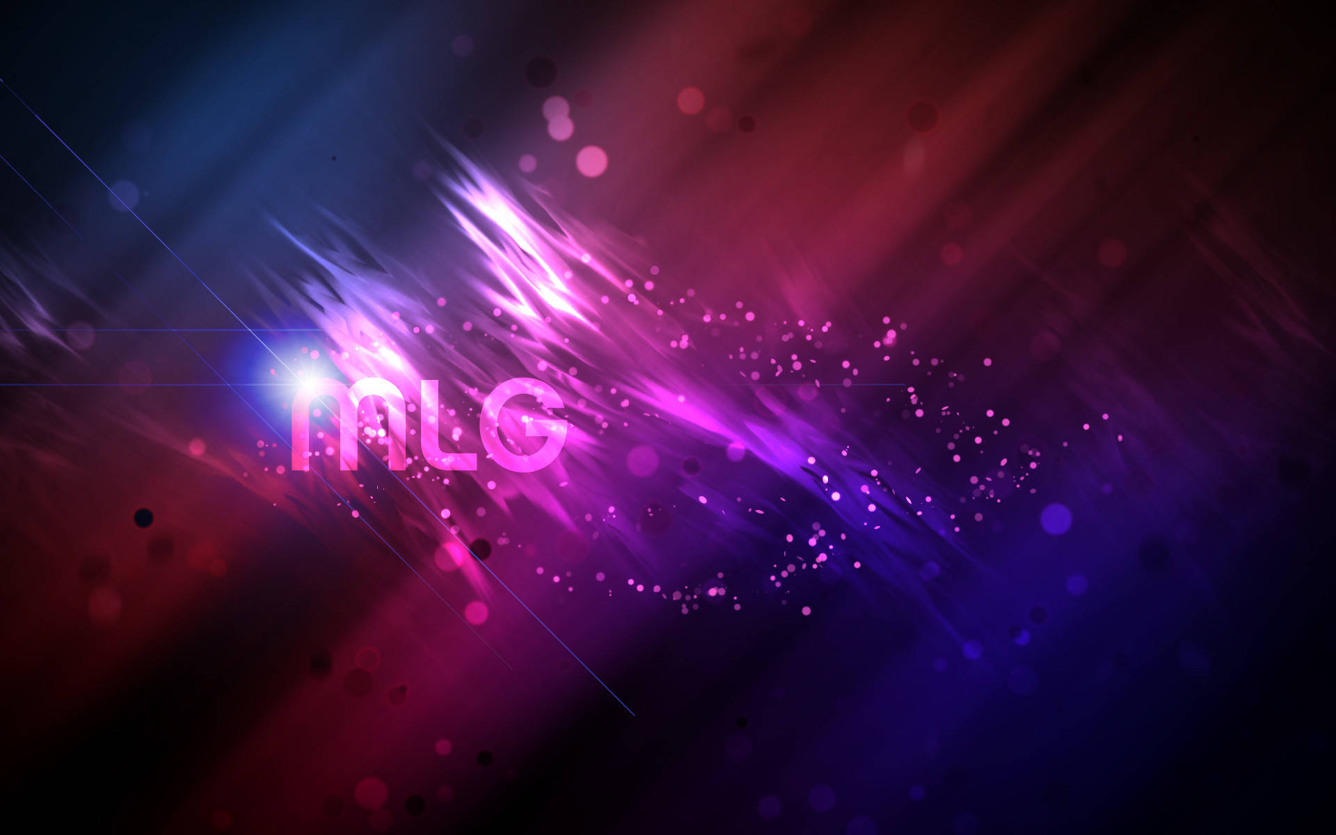 Mlg 桌布 壁紙 — 鮮豔的紫色和粉紅色能量爆發從發光的MLG文字中輻射出來，背景是帶有散景燈光的深色抽象背景。