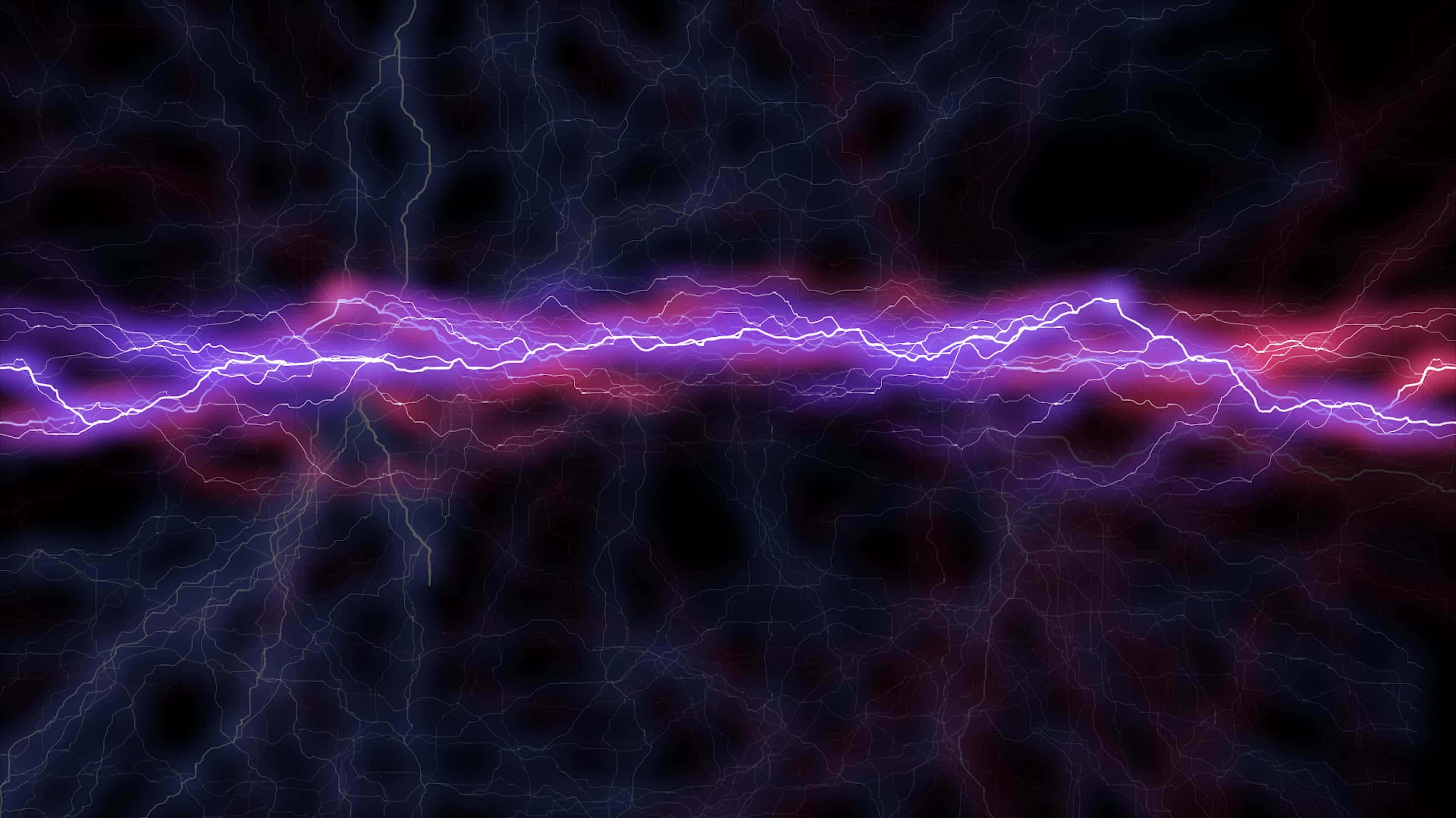 閃電 桌布 壁紙 — 鮮豔的紫色和粉紅色閃電帶著電能在黑暗的宇宙虛空中劈啪作響。