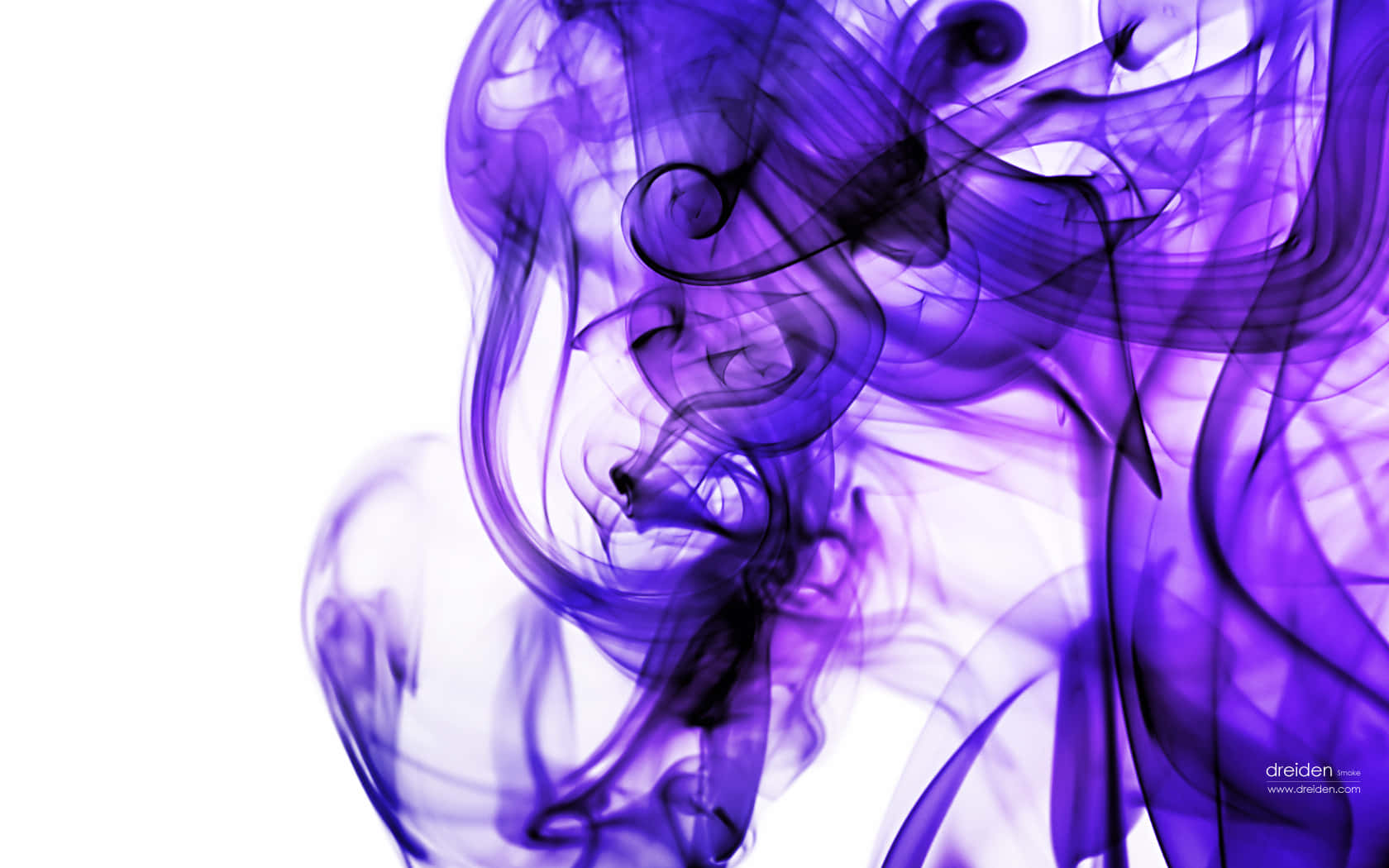 Cool Smoke 桌布 壁紙 — 鮮豔的紫色煙霧優雅地飄動，在純白背景上形成空靈的抽象形態。