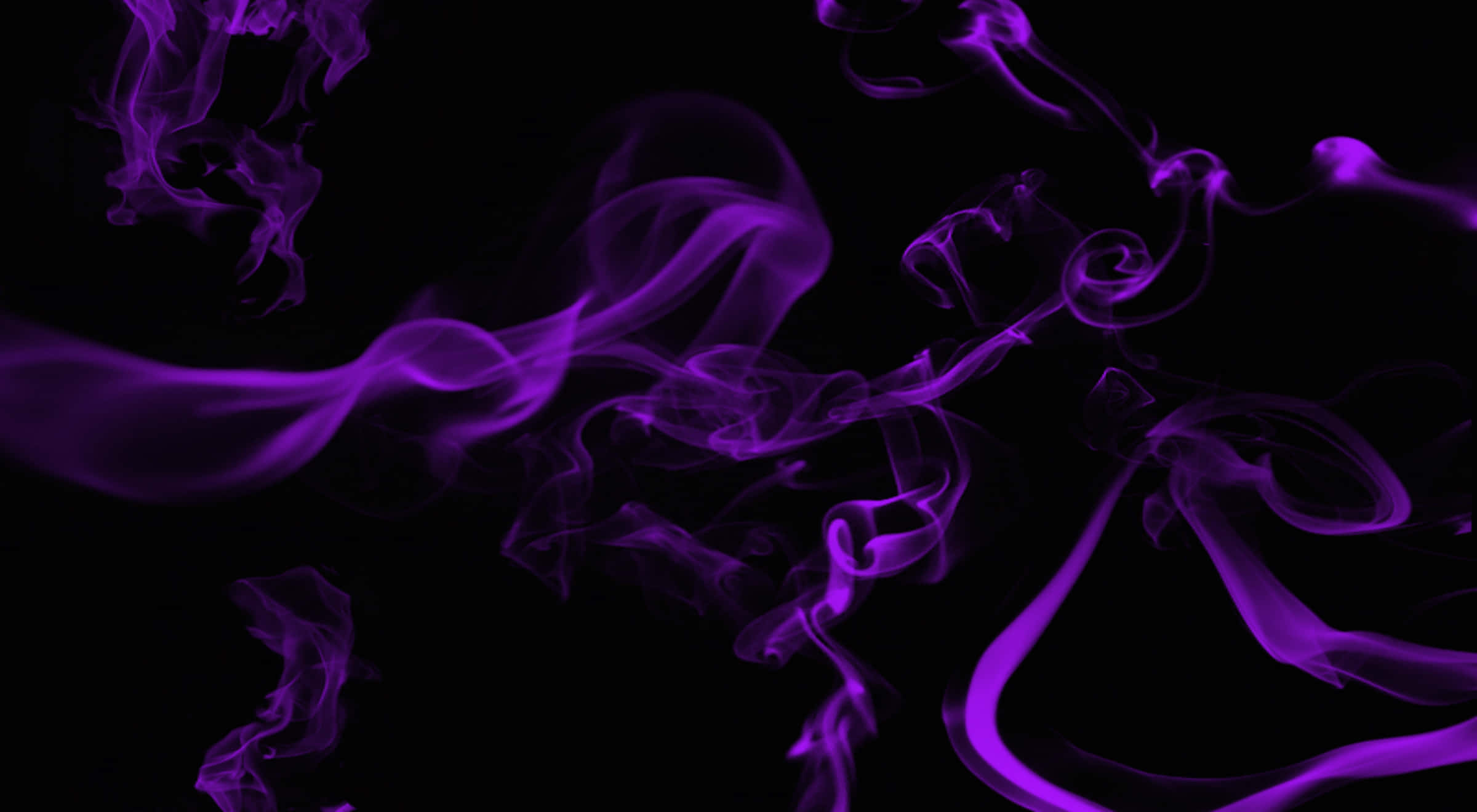 Purple Smoke 桌布 壁紙 — 鮮豔的紫色煙霧在深黑色背景上優雅地旋轉，形成迷人的抽象舞蹈。