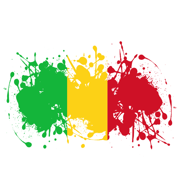 Mali 桌布 壁紙 — 鮮豔的綠色、黃色和紅色油漆飛濺在純黑色背景上形成馬里國旗。