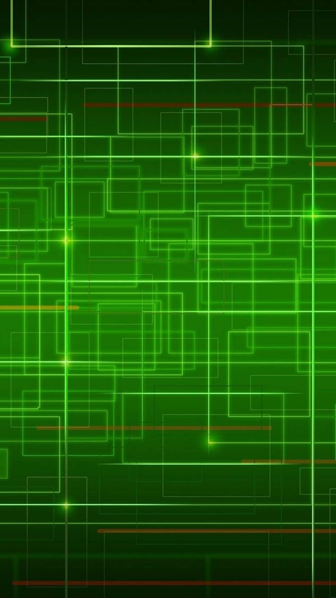 lines 桌布 壁紙 — 鮮豔的綠色發光線條在深色背景上形成複雜的數位網格，並帶有微妙的橙色點綴。