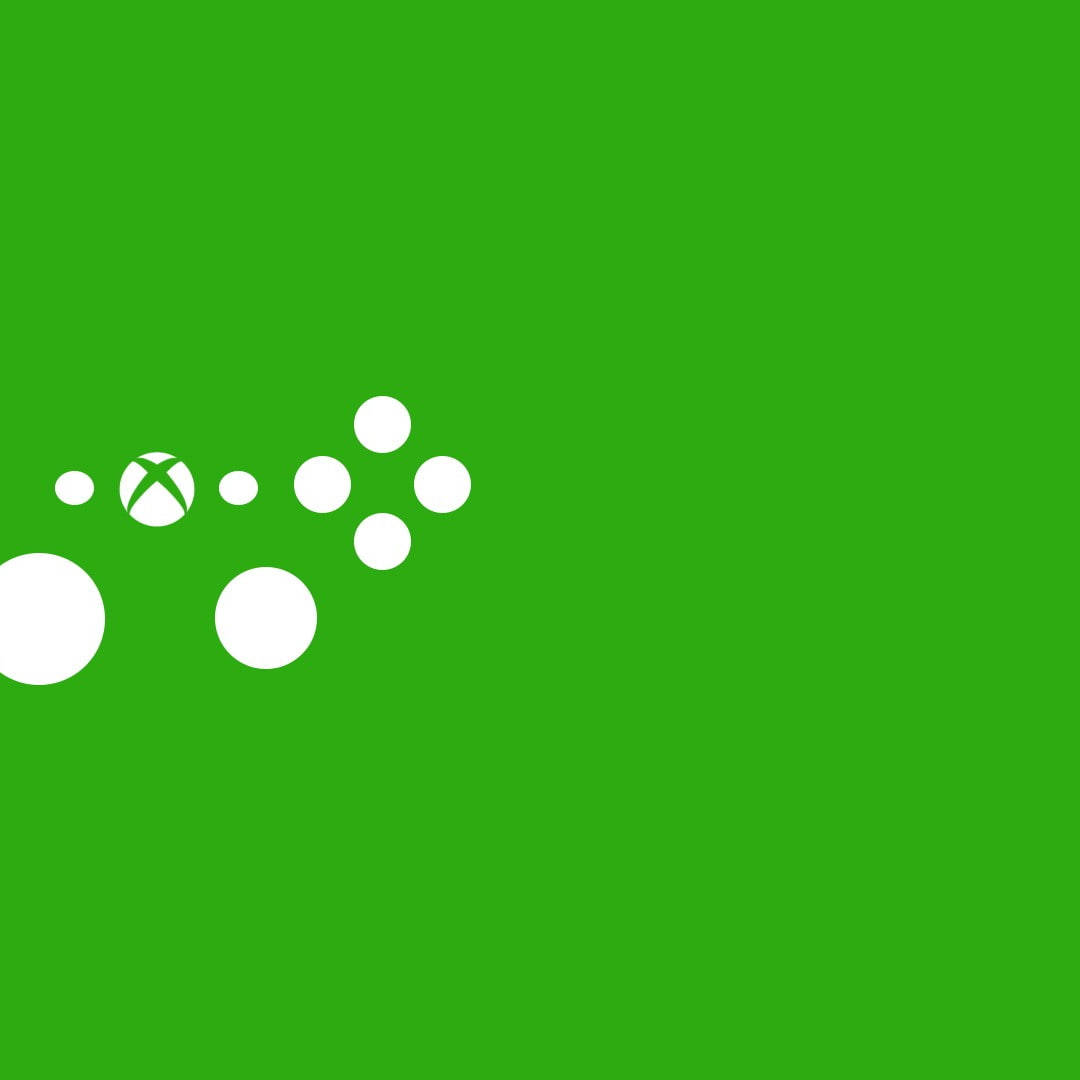 Xbox 桌布 壁紙 — 鮮豔的綠色背景上有一個白色Xbox標誌，周圍散落著白色圓圈。