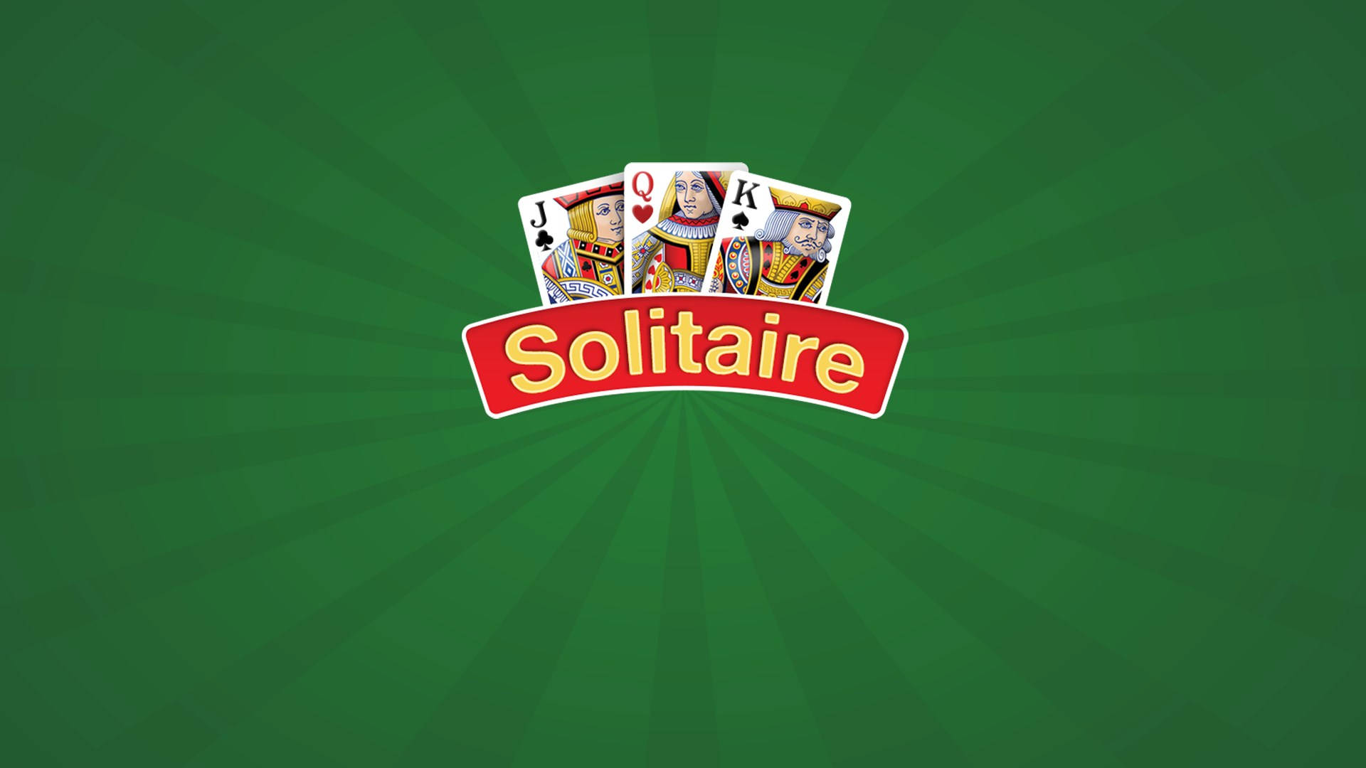 Solitaire 遊戲標誌，綠色放射背景上有 J Q K 撲克牌 — Microsoft 壁紙