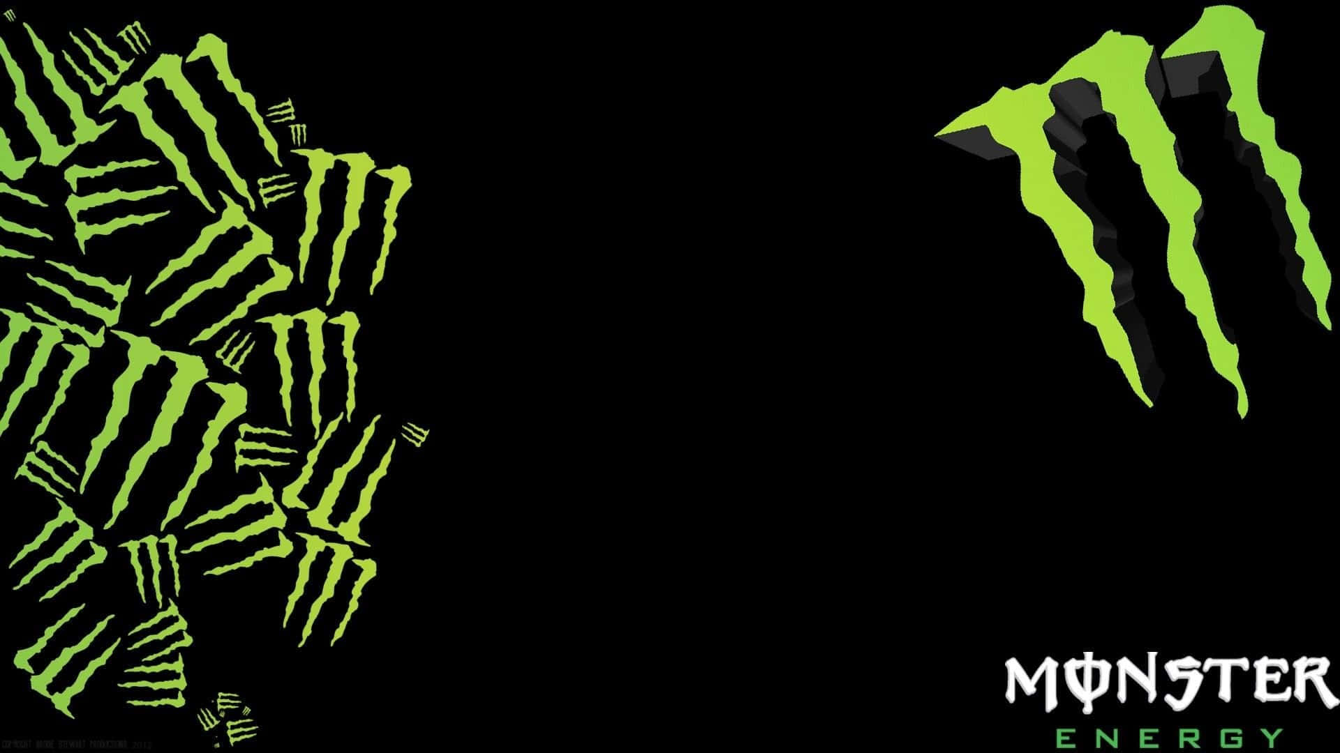 怪物 桌布 壁紙 — 鮮豔的萊姆綠色Monster Energy爪形標誌在純黑色背景上形成強烈對比。