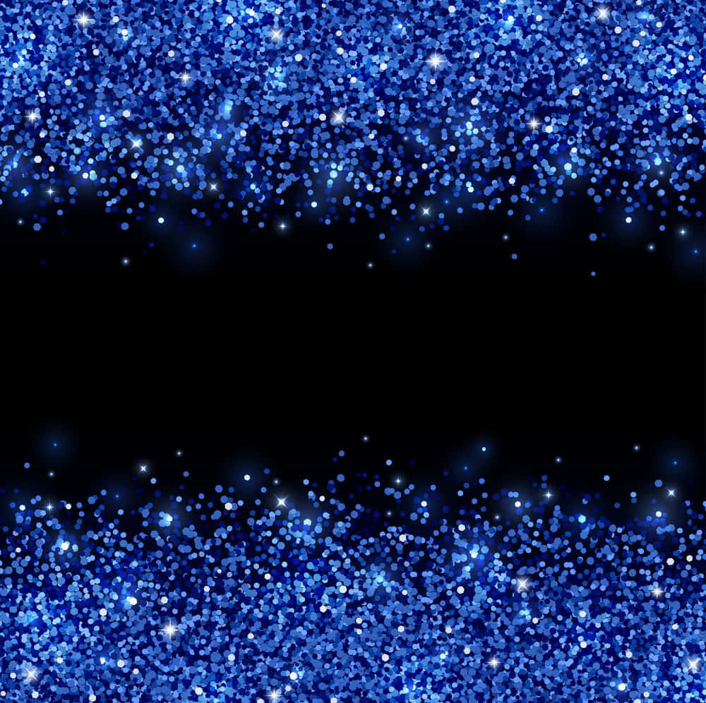 Glittery 桌布 壁紙 — 鮮豔的藍色亮粉粒子沿頂部和底部邊緣層疊，在純黑色背景上形成閃爍的邊框。