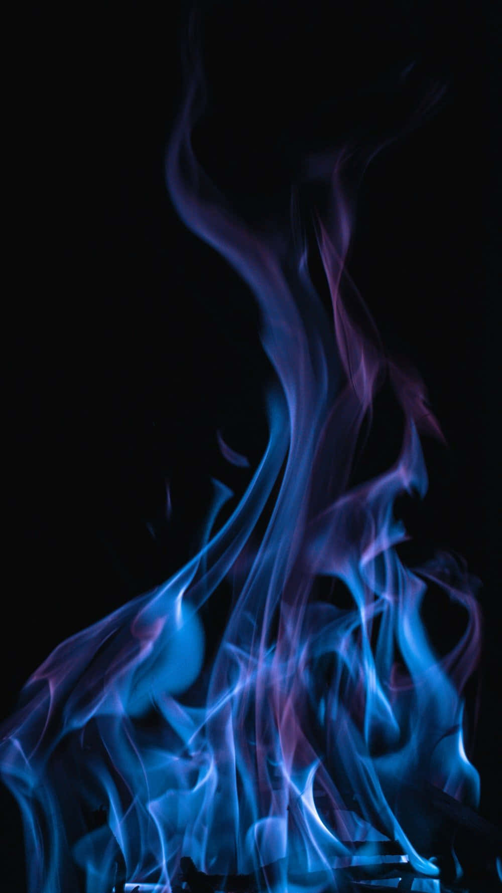 Flames 桌布 壁紙 — 鮮豔的藍色和紫色火焰在純黑色背景上動態升起，營造出空靈而強烈的視覺效果。