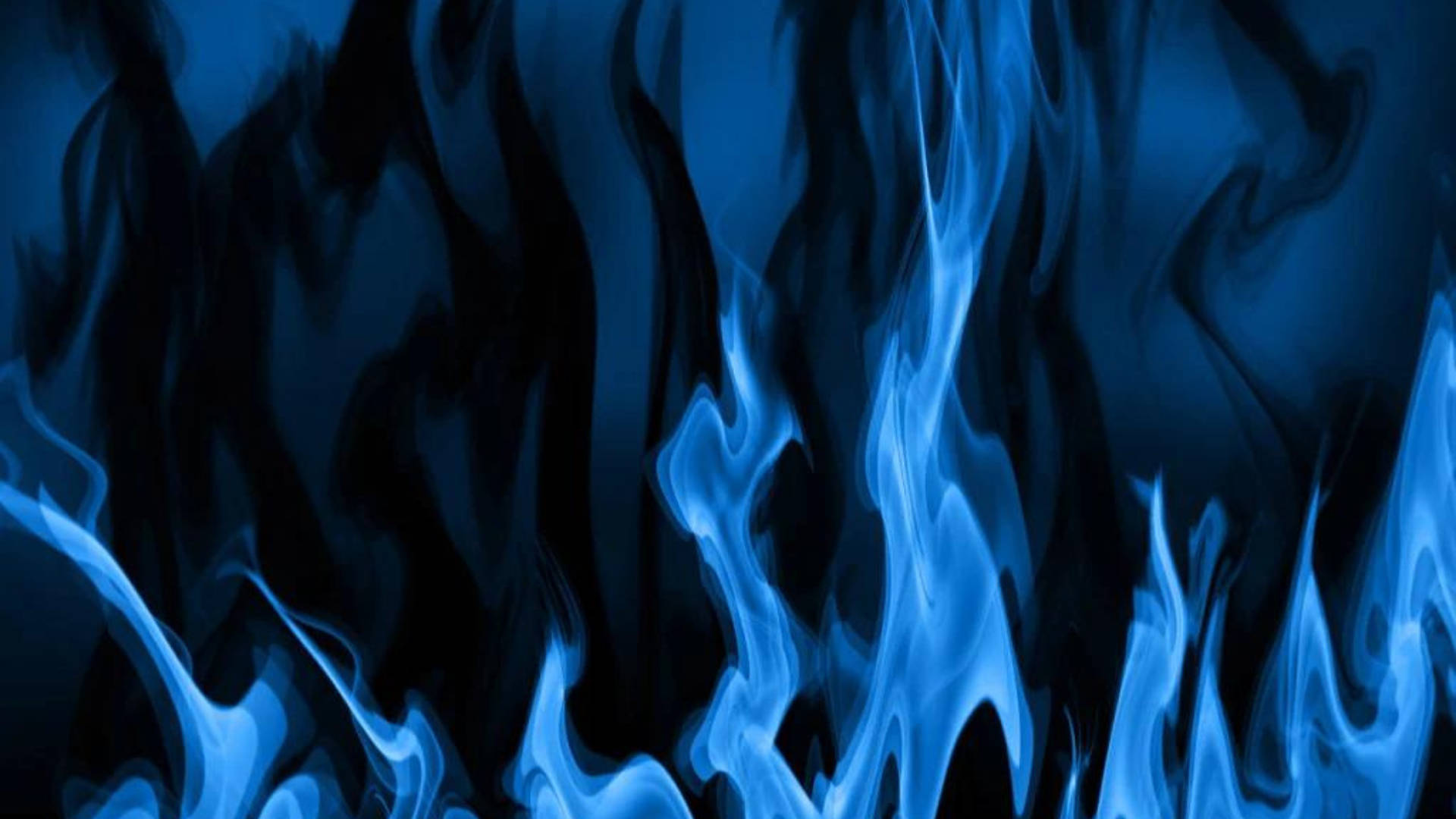 Flames 桌布 壁紙 — 鮮豔的藍色火焰在深黑色背景上舞動，營造出超現實且強烈的視覺效果。