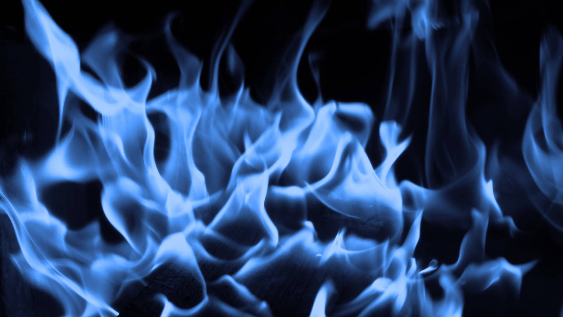 Flames 桌布 壁紙 — 鮮豔的藍色火焰在漆黑的背景上動態舞動，營造出強烈而酷炫的火景。