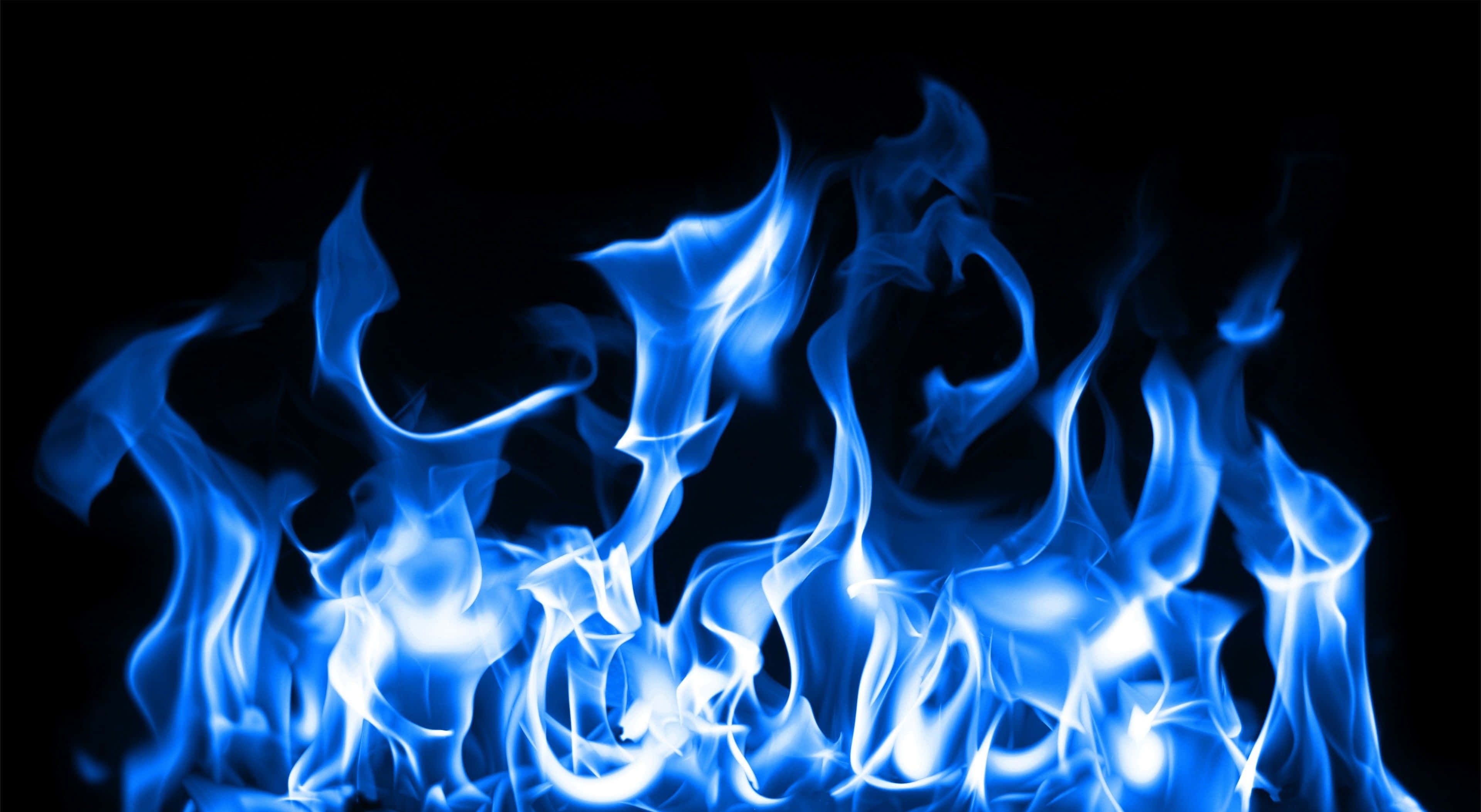 Flames 桌布 壁紙 — 鮮豔的藍色火焰在純黑色背景上動態舞動，形成鮮明對比。