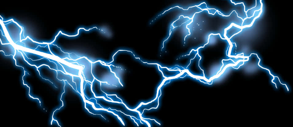 Lightning Bolt 桌布 壁紙 — 鮮豔的藍色閃電在漆黑的天空中劈啪作響，呈現出動態的電力展示。