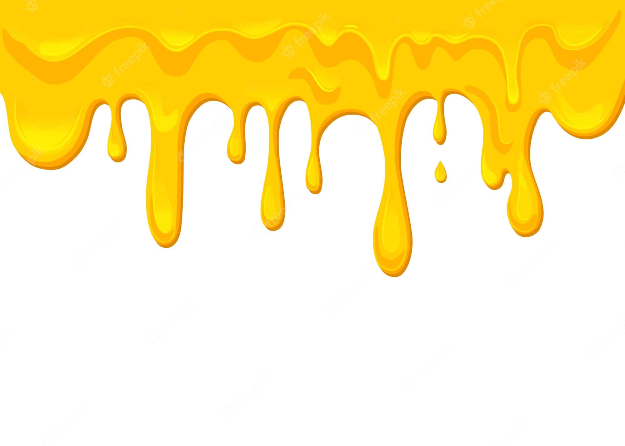 Drip 桌布 壁紙 — 鮮豔的金色蜂蜜以濃稠黏滑的流柱滴落在純白背景上。