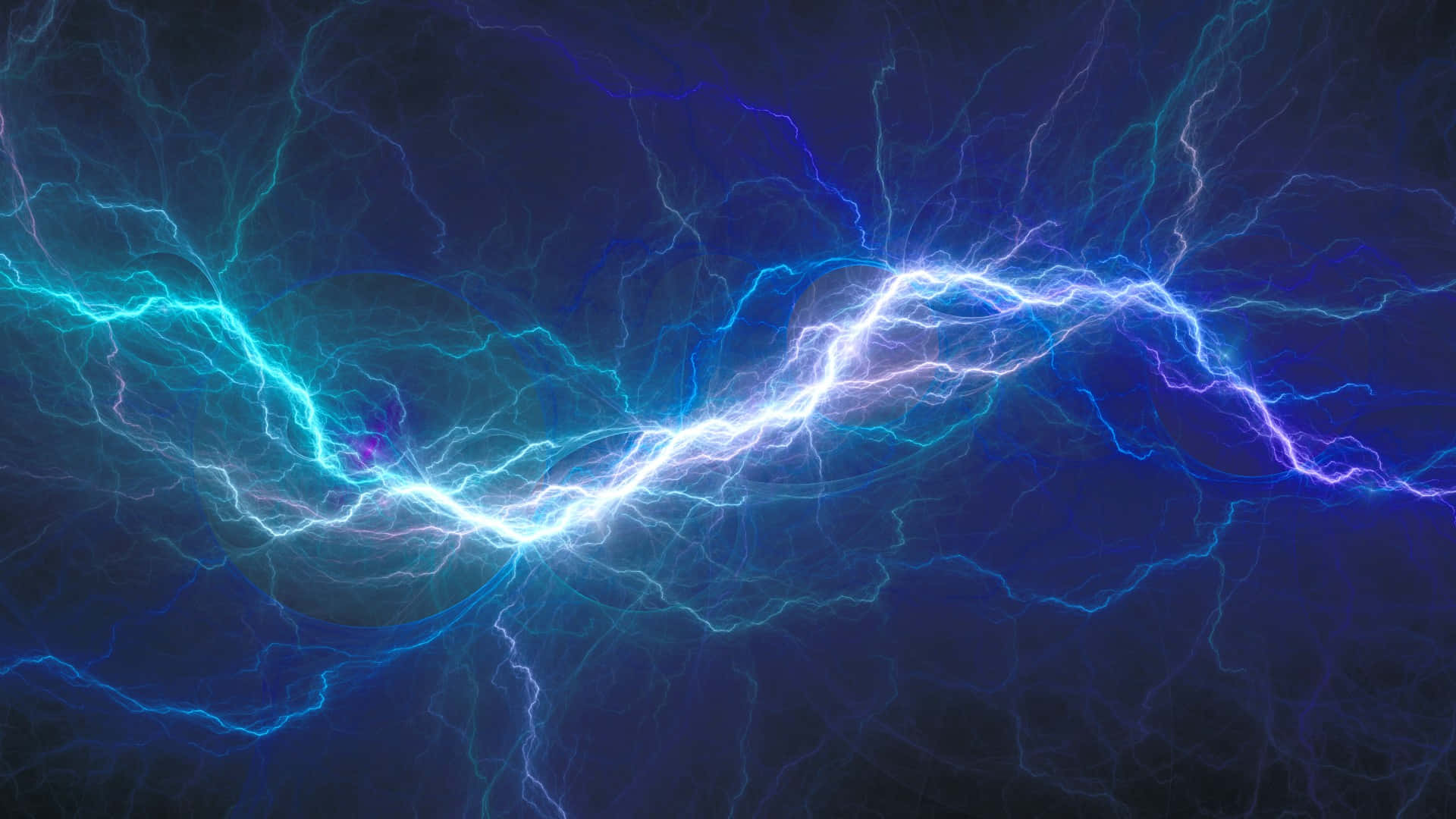 Electric 桌布 壁紙 — 鮮豔的電光藍色和白色閃電在黑暗的宇宙背景上劈啪作響，形成動態的數位風暴。