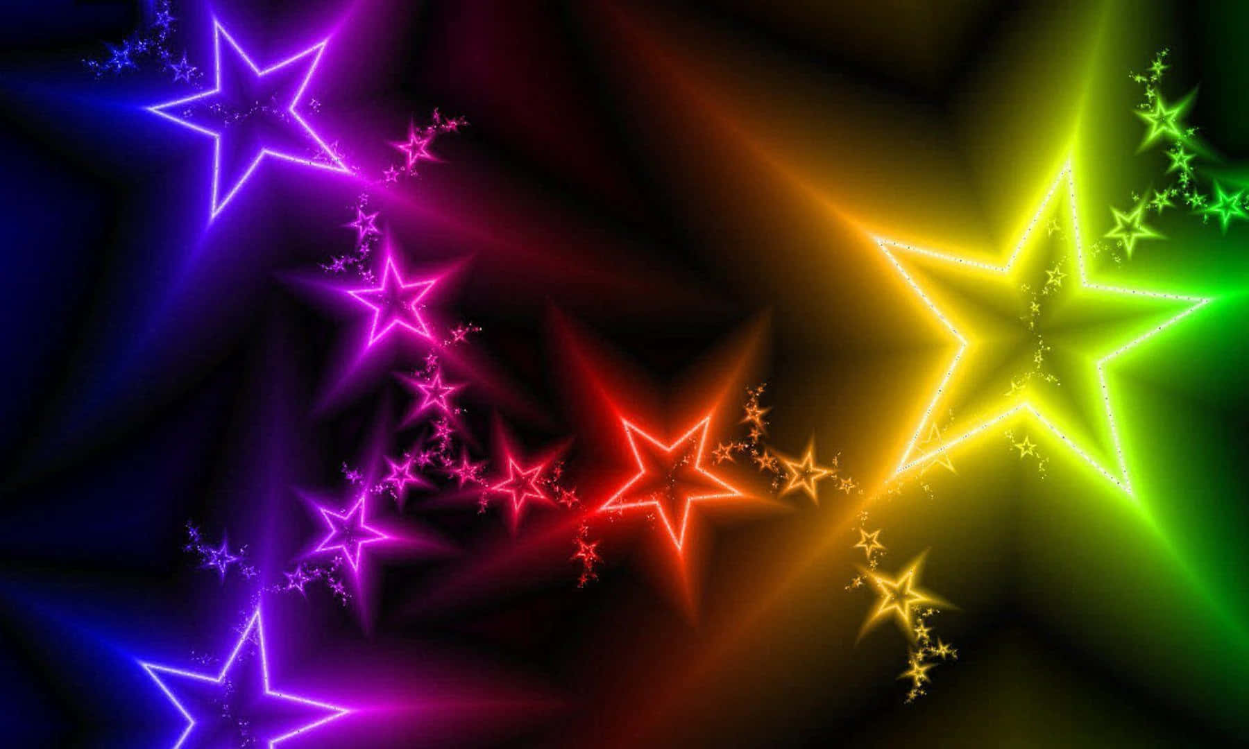 3d Star 桌布 壁紙 — 鮮豔的霓虹星星在深色漸變背景上散發著耀眼色彩，營造出宇宙數位奇觀。