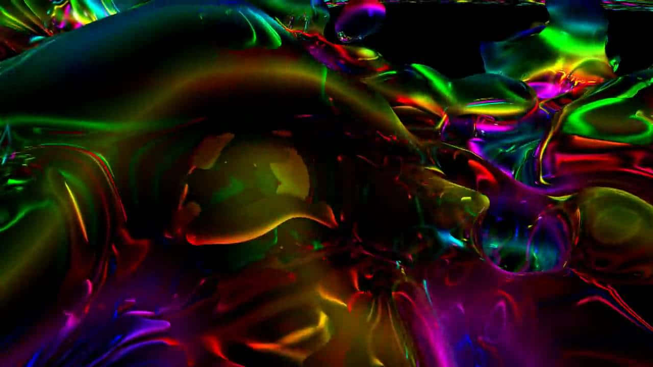 Visuals 桌布 壁紙 — 鮮豔的霓虹液體在深色背景下以光澤起伏的波浪流動。