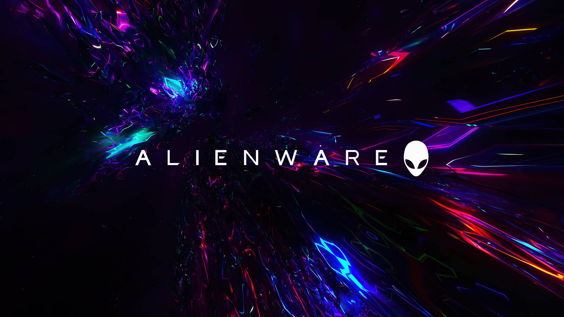 Alienware標誌被太空中發光的霓虹碎形包圍 — 3840x2160 動態圖片 壁紙
