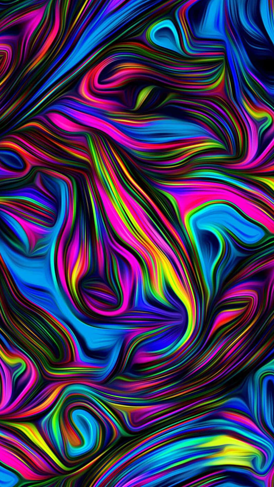 High Resolution Tie Dye 桌布 壁紙 — 鮮豔的霓虹色彩在流動的迷幻圖案中旋轉，形成動態的抽象畫布。