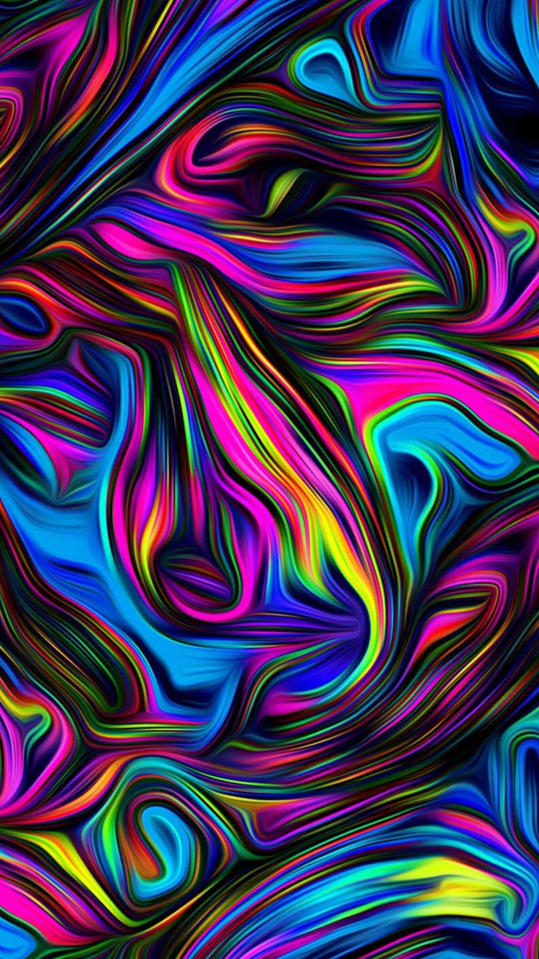扎染 桌布 壁紙 — 鮮豔的霓虹色彩在流暢的迷幻圖案中旋轉，創造出迷人的數位抽象設計。